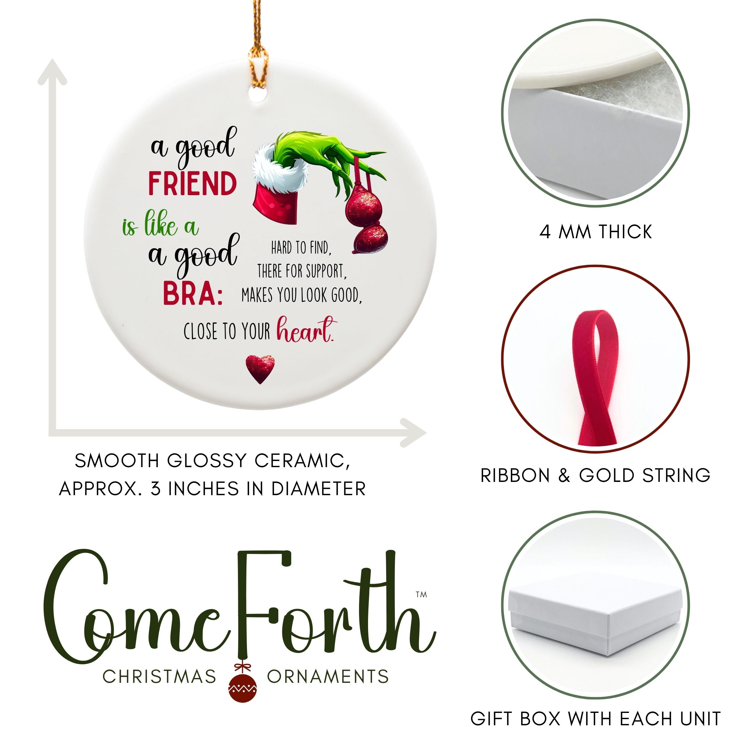 Funny Christmas Ornament, Friendship Gift for Women, Wholesale Case of 4