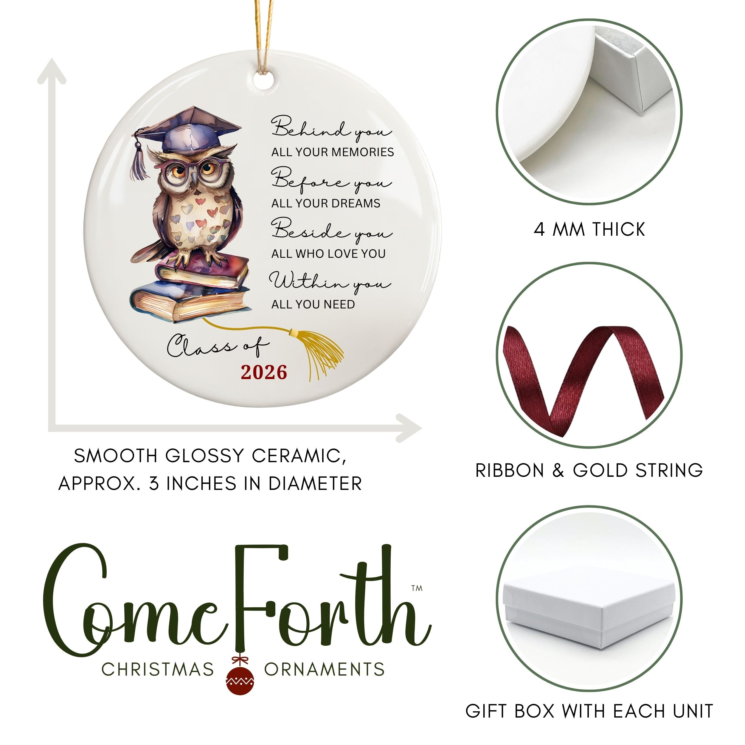 Class of 2026 Graduation Ornament, High School Grad Gifts, Wholesale Case of 4