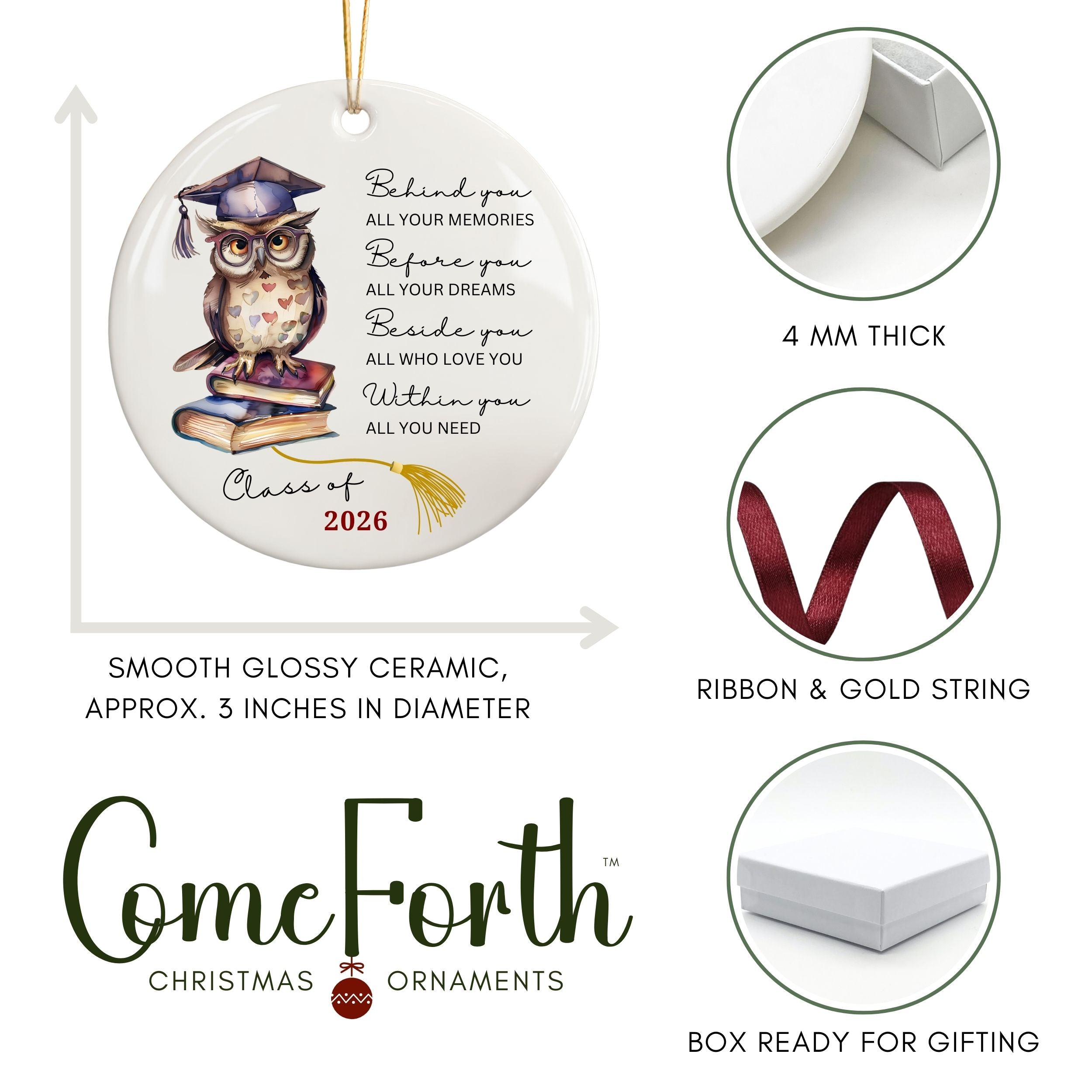 Class of 2026 Christmas Ornament, Wise Owl Graduation Gift