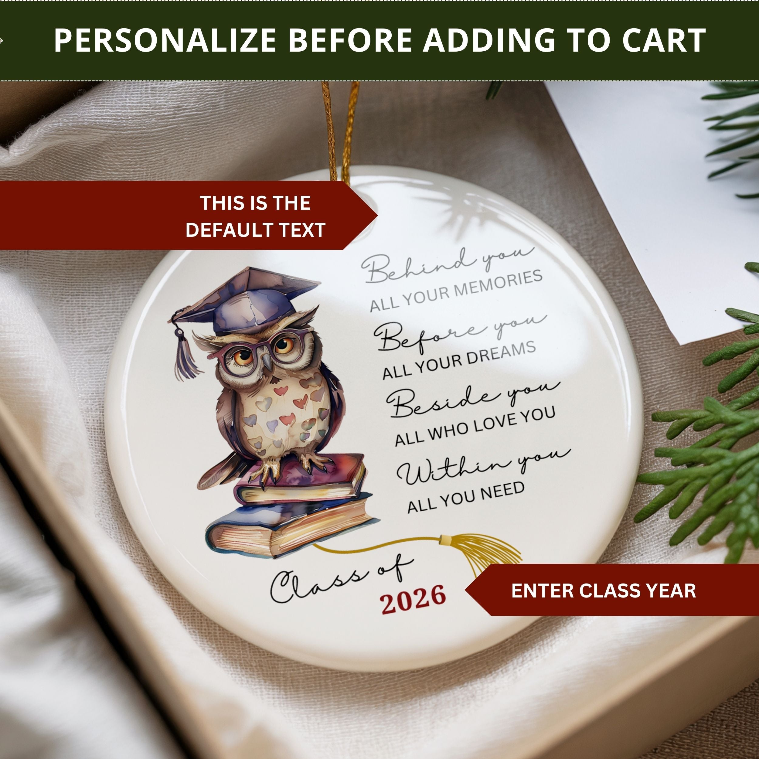 Class of 2026 Christmas Ornament, Wise Owl Graduation Gift