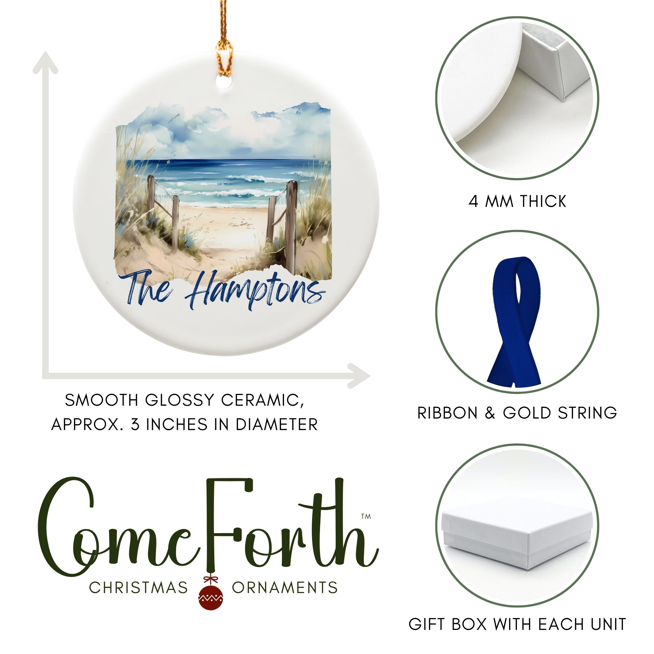 Hamptons Christmas Ornament, New York City Souvenir Gifts, Wholesale Case of 4
