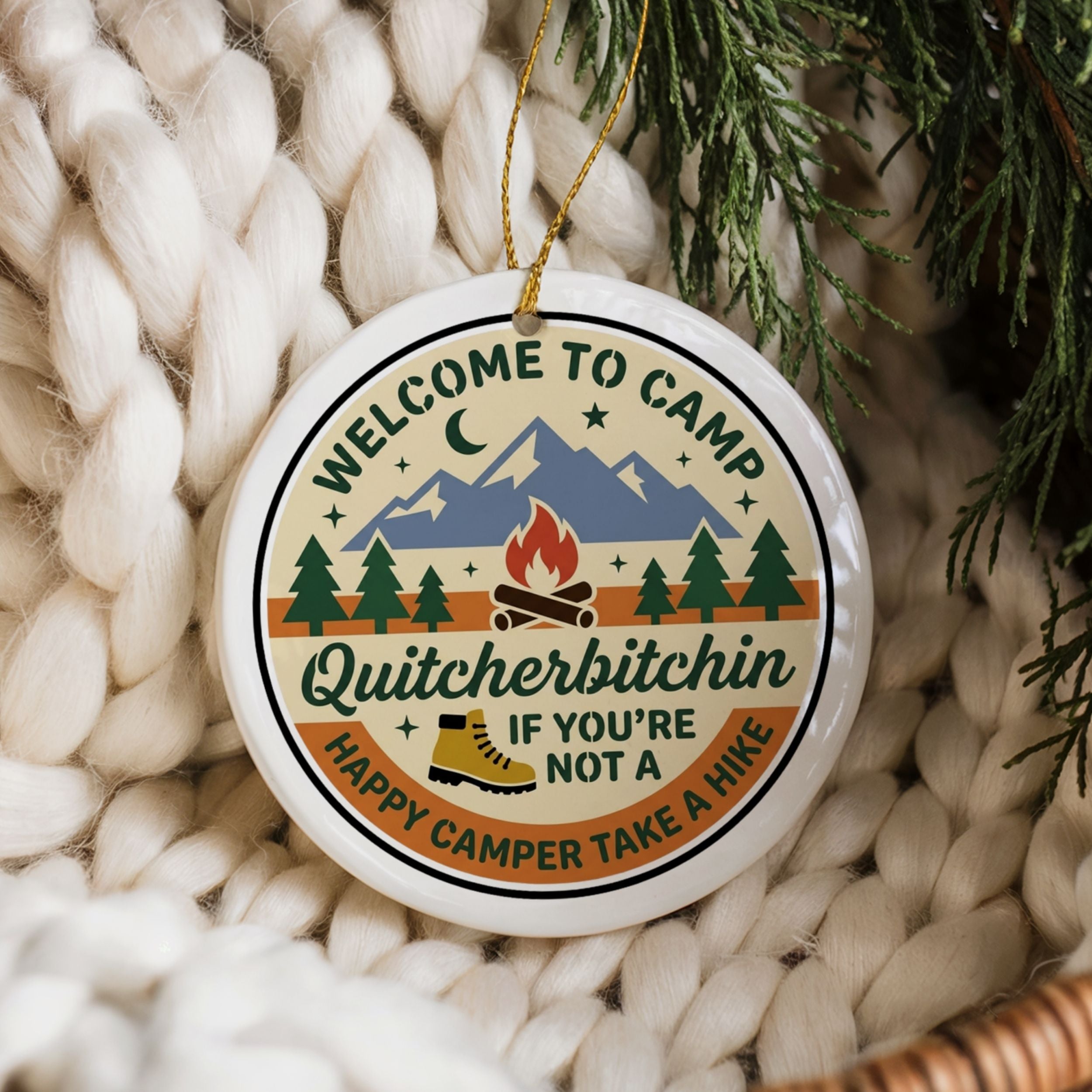 Happy Camper Ornament, Funny Camping Souvenir Gift, Wholesale Case of 4