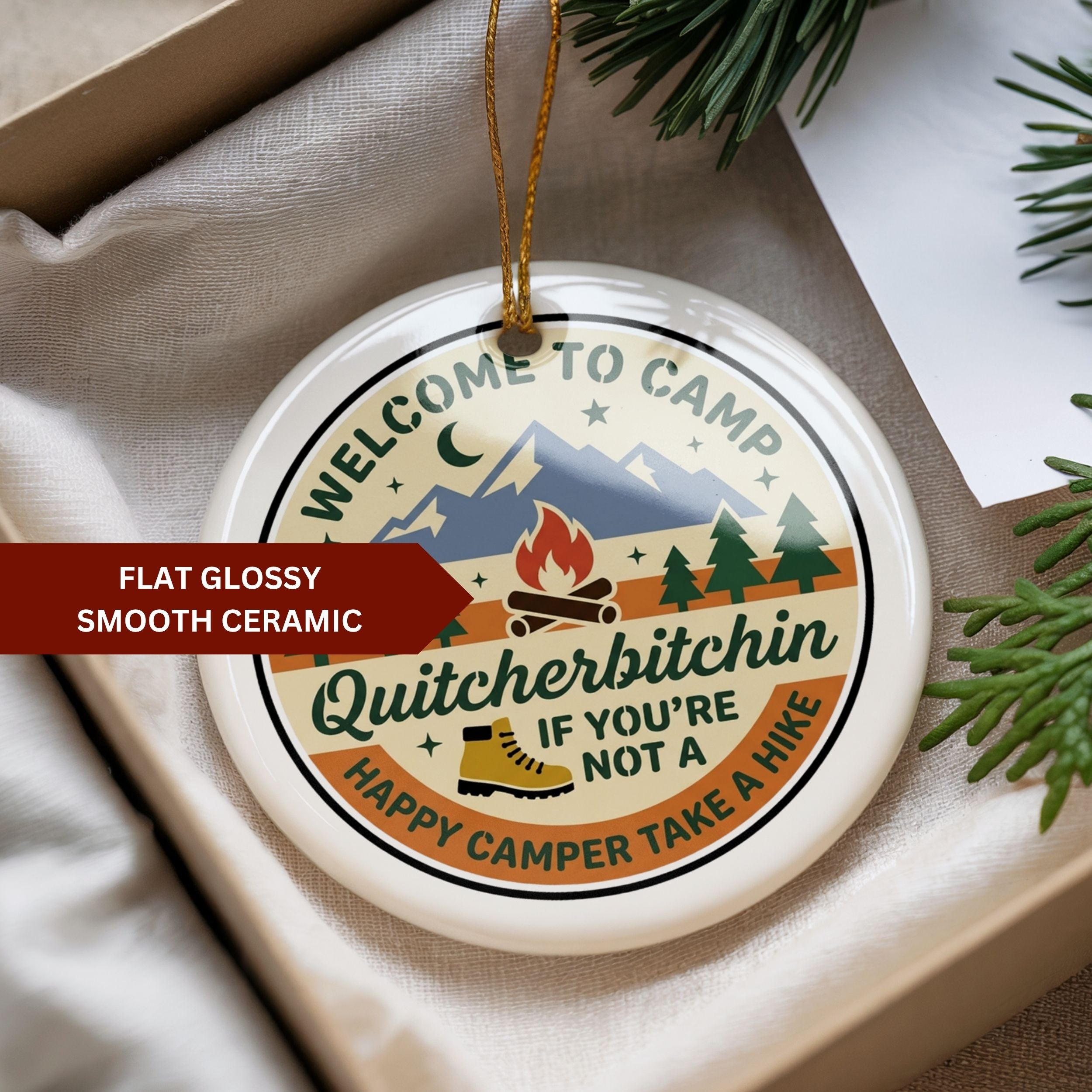 Happy Camper Ornament, Funny Camping Souvenir Gift, Wholesale Case of 4