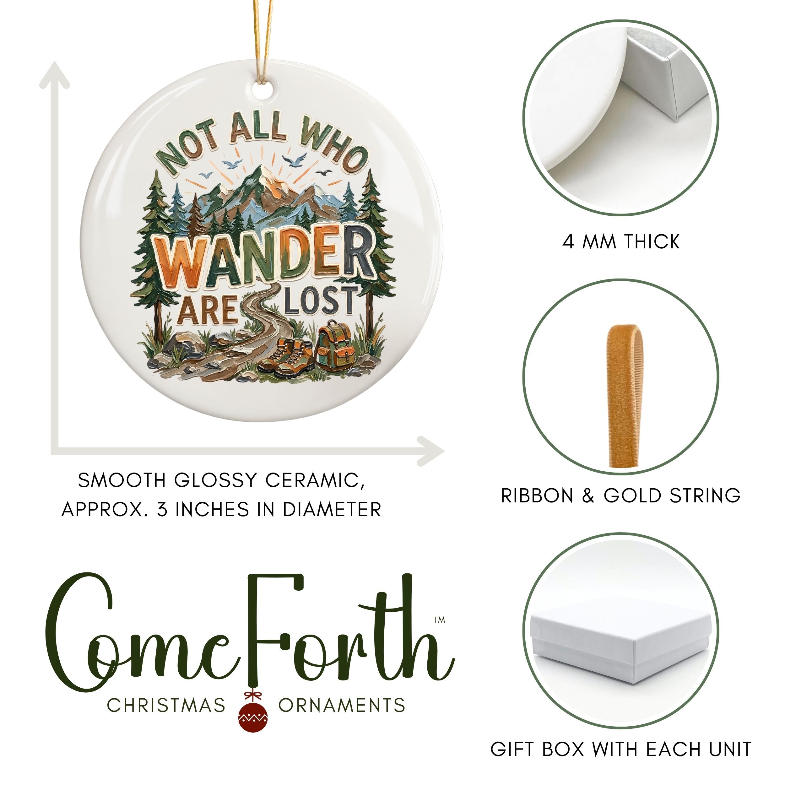Hiking Christmas Ornament, Mountain Nature Gift, Wholesale Case of 4
