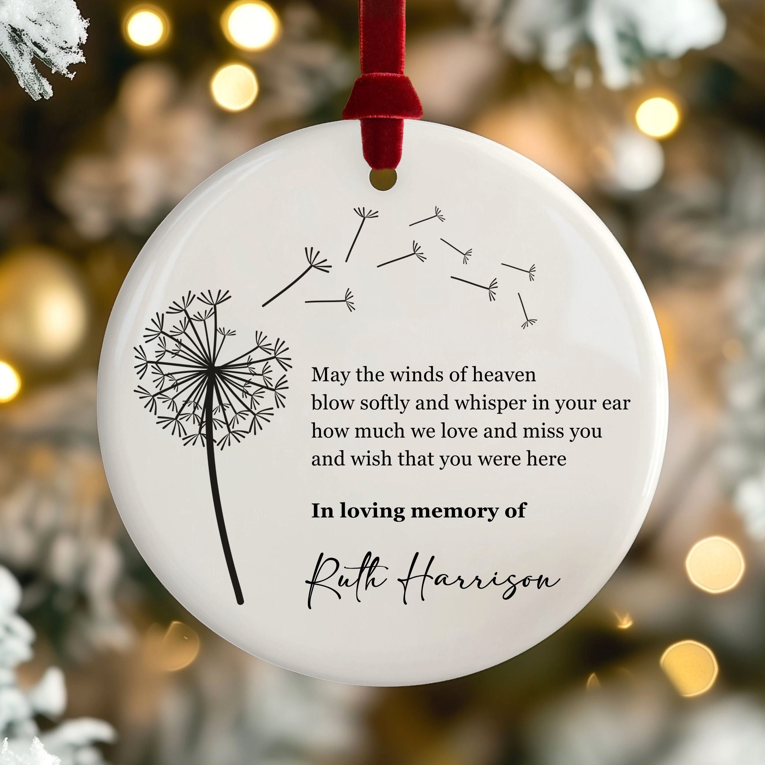 Dandelion Memorial Christmas Ornament, Personalized Sympathy Gift