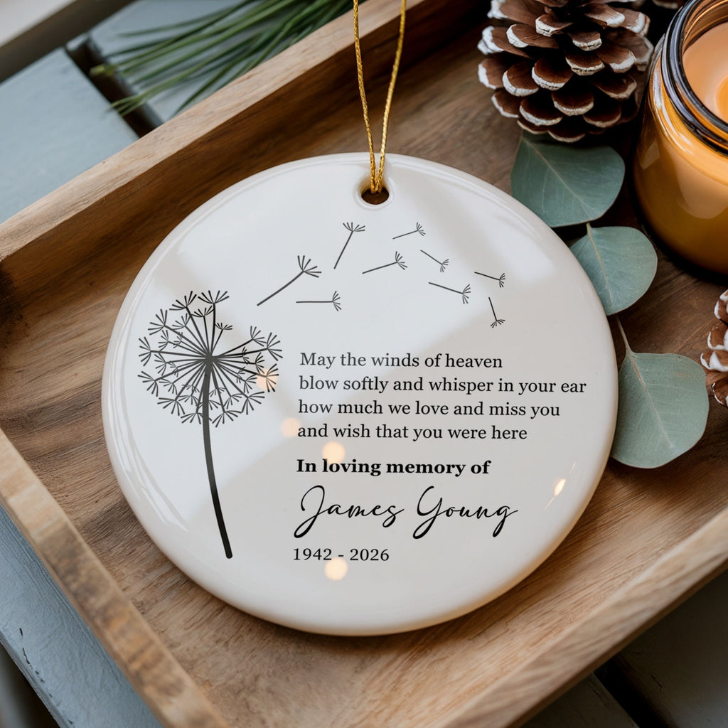 Dandelion Memorial Christmas Ornament, Personalized Sympathy Gift