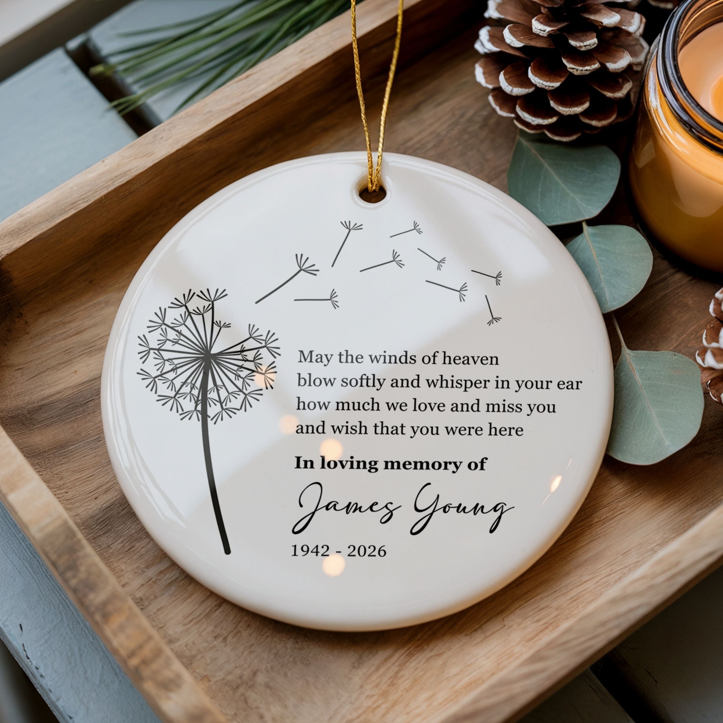 Dandelion Memorial Christmas Ornament, Personalized Sympathy Gift
