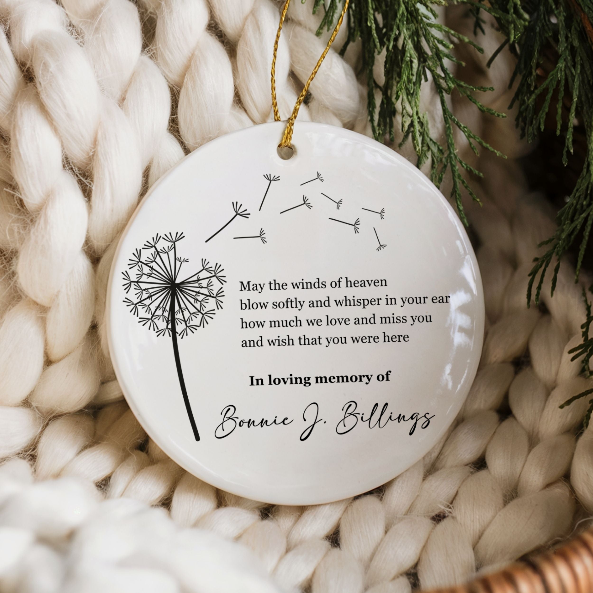 Dandelion Memorial Christmas Ornament, Personalized Sympathy Gift