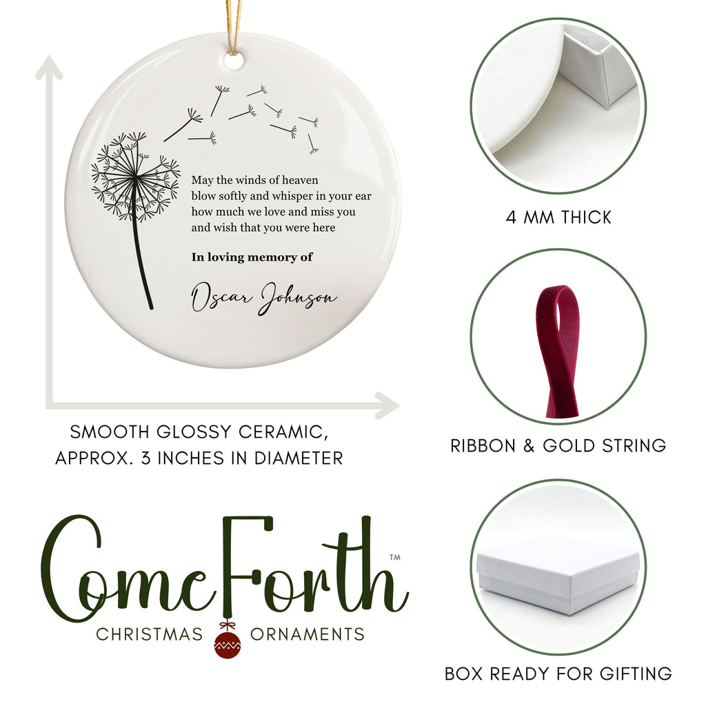 Dandelion Memorial Christmas Ornament, Personalized Sympathy Gift
