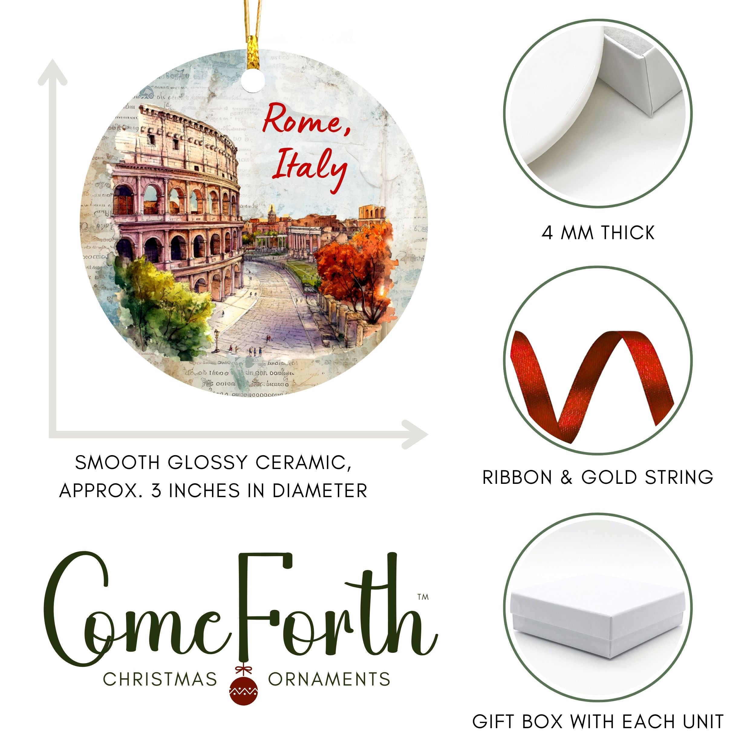 Rome Christmas Ornament, Italy Souvenirs, Italian Gifts, Wholesale Case of 4