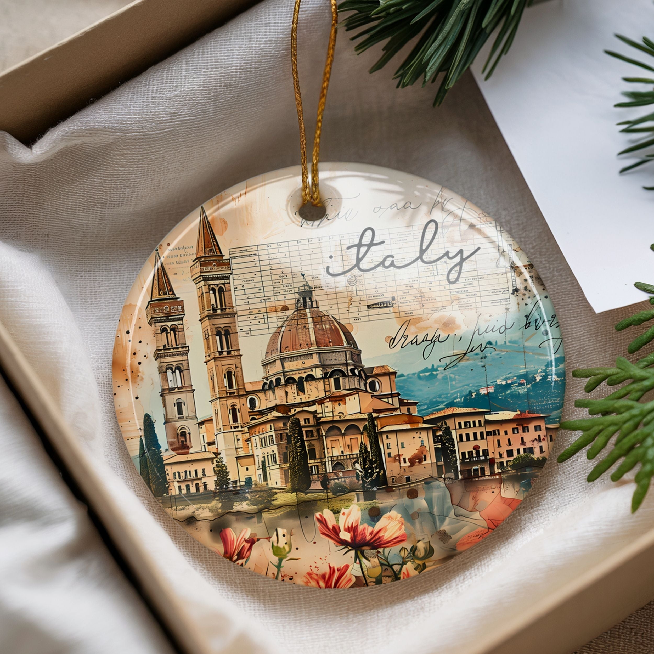 Italy Souvenir Gifts, Tuscany Italian Christmas Ornament, Wholesale Case of 4