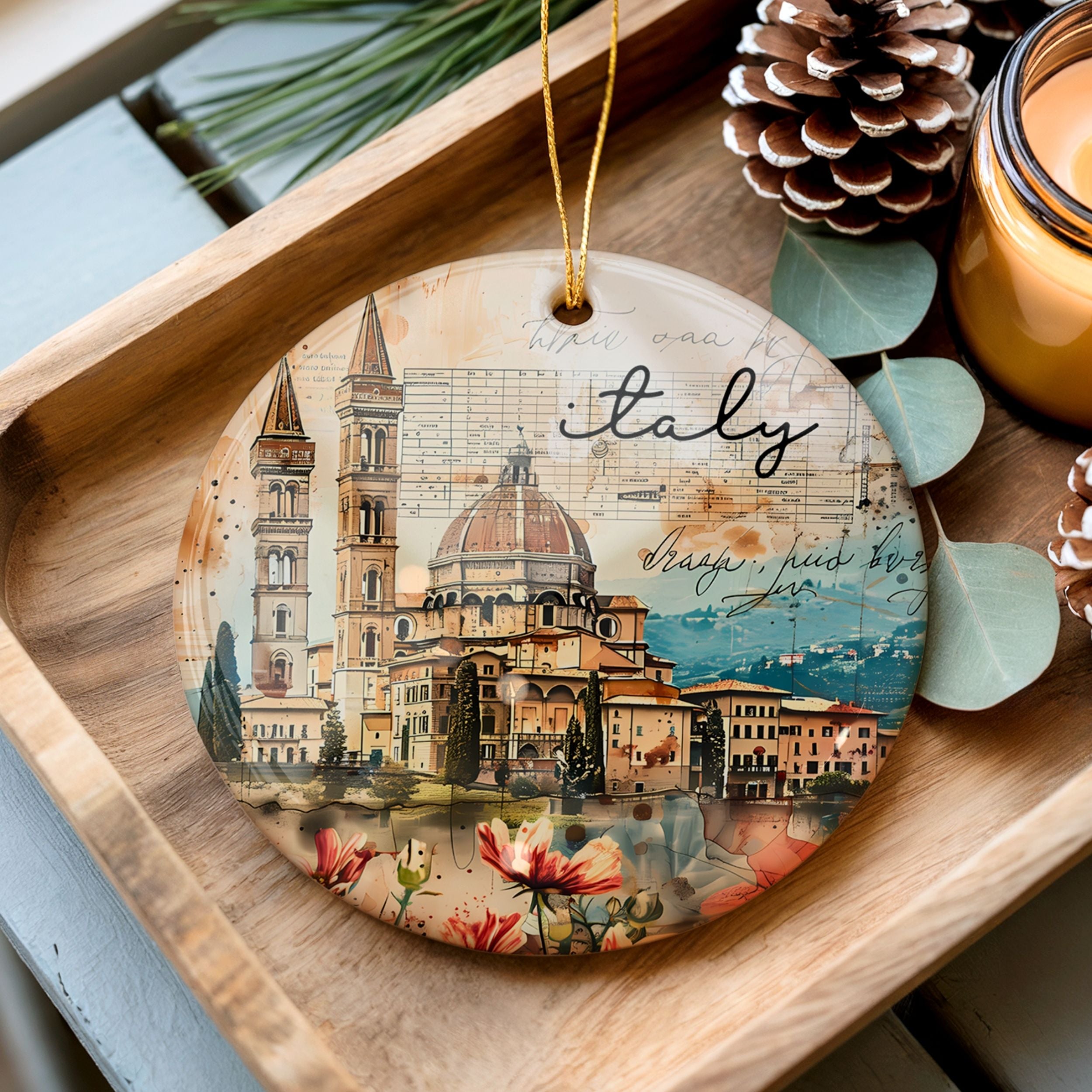 Italy Souvenir Gifts, Tuscany Italian Christmas Ornament, Wholesale Case of 4