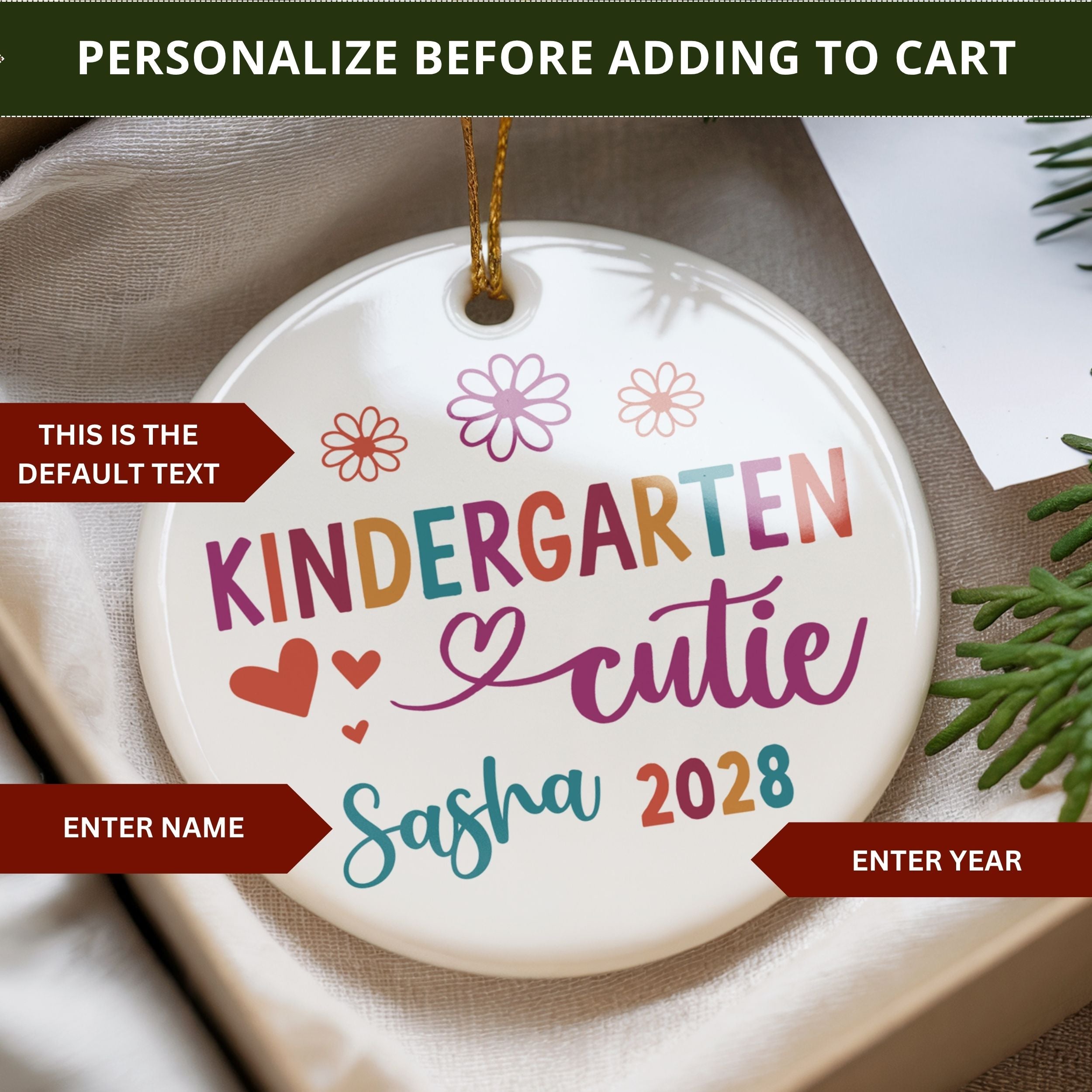 Kindergarten Girl Ornament, First Day of School Keepsake