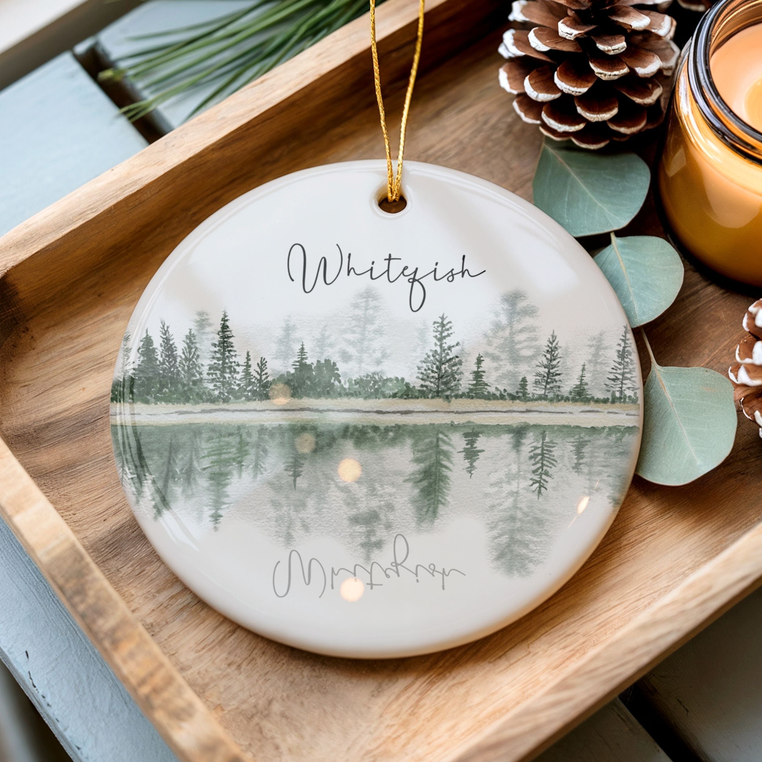 Lake Name Christmas Ornament, Reflection Mountain Cabin Gifts, Wholesale Case of 4
