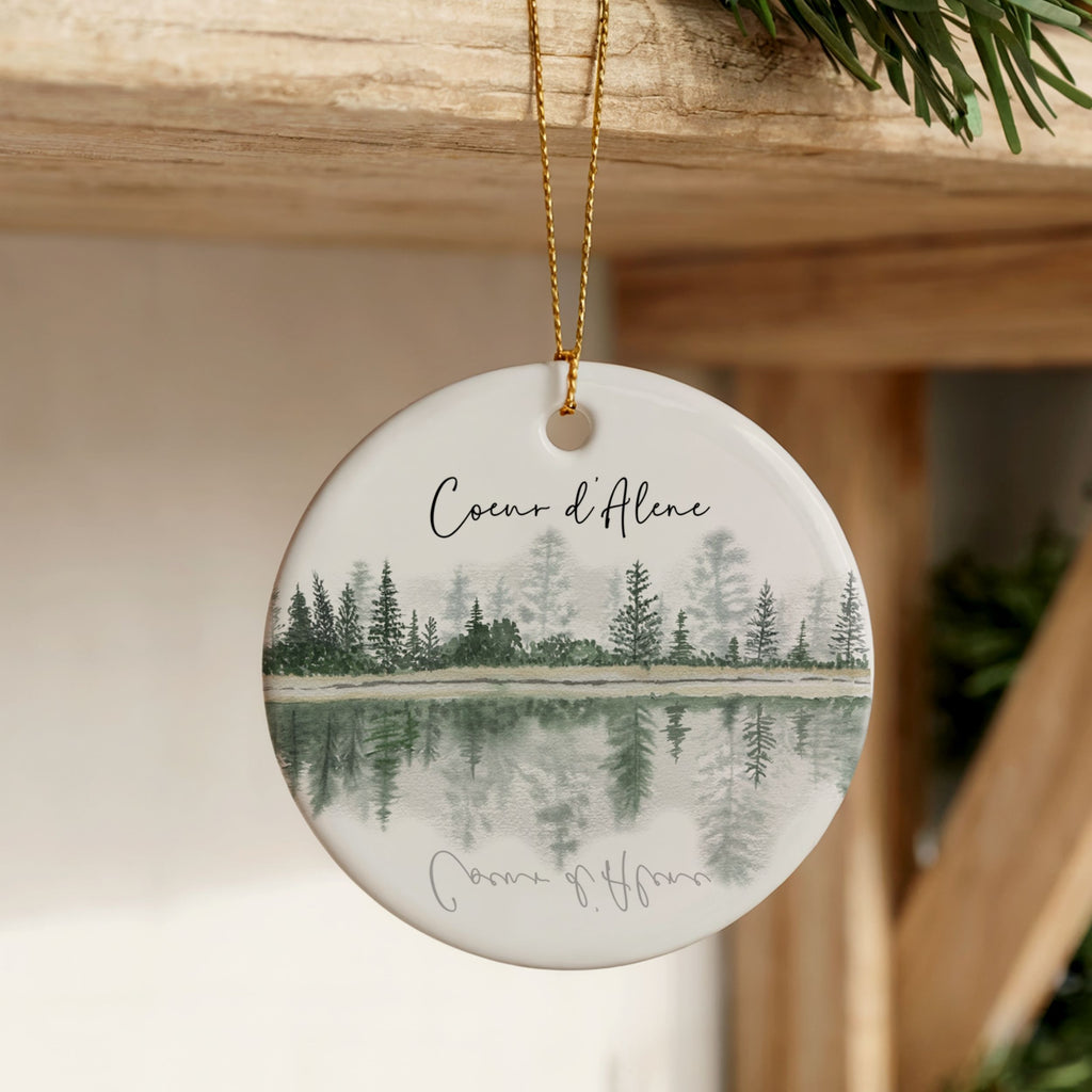Lake Name Christmas Ornament, Reflection Mountain Cabin Gifts, Wholesale Case of 4