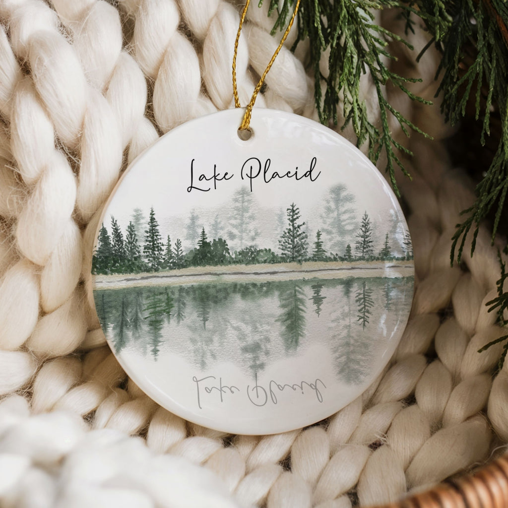 Lake Name Christmas Ornament, Reflection Mountain Cabin Gifts, Wholesale Case of 4