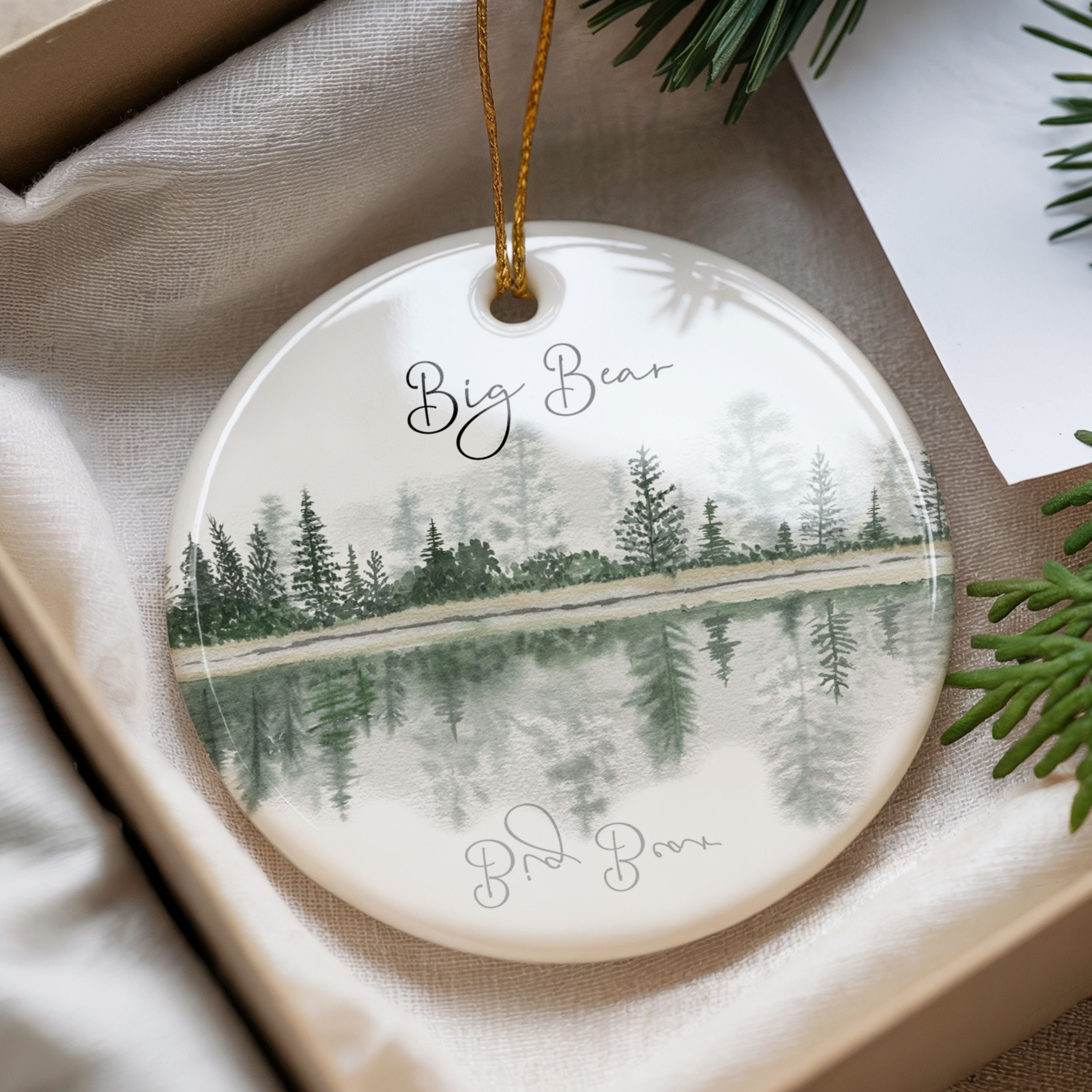 Lake Name Christmas Ornament, Reflection Mountain Cabin Gifts, Wholesale Case of 4