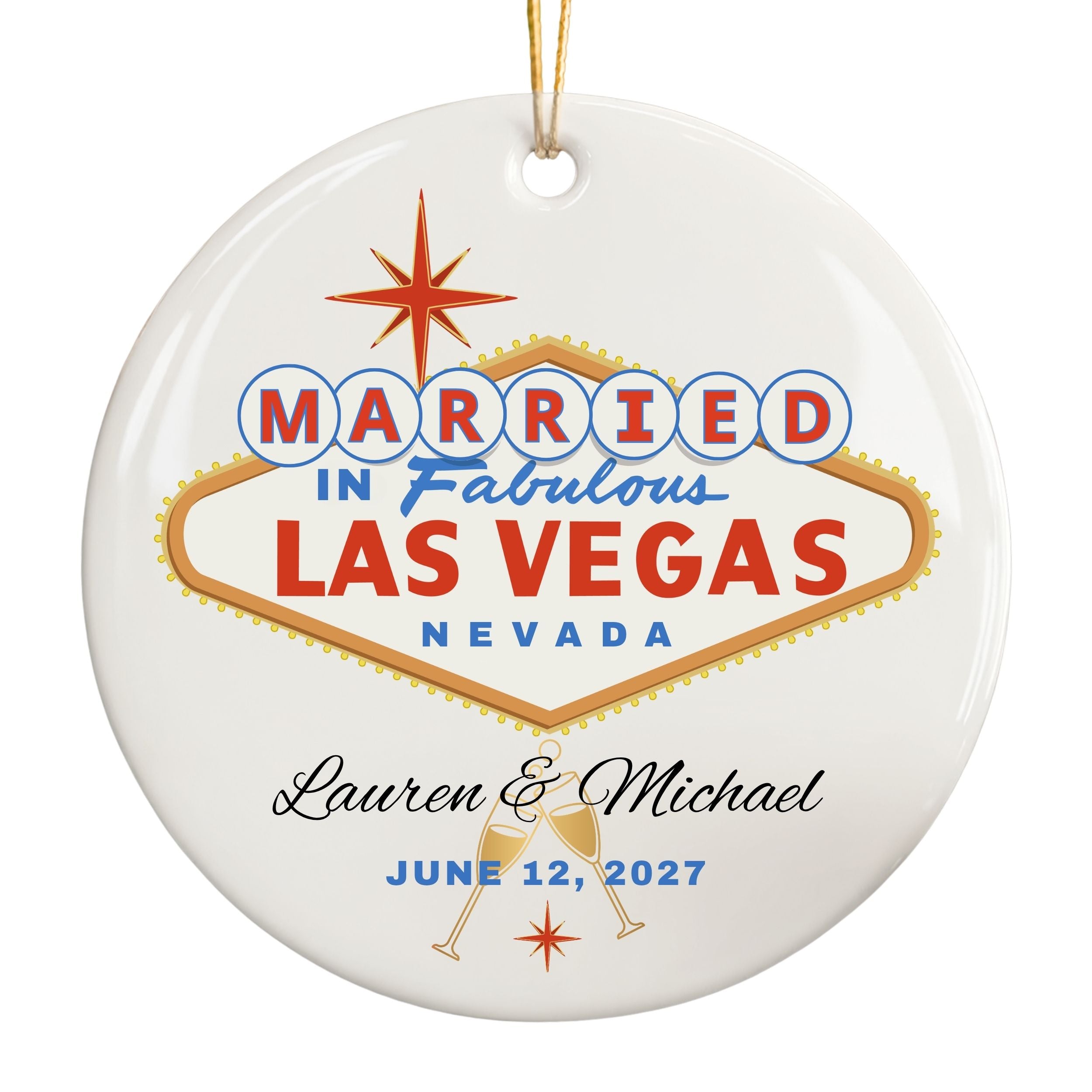 Las Vegas Married Ornament, Personalized Wedding Gift