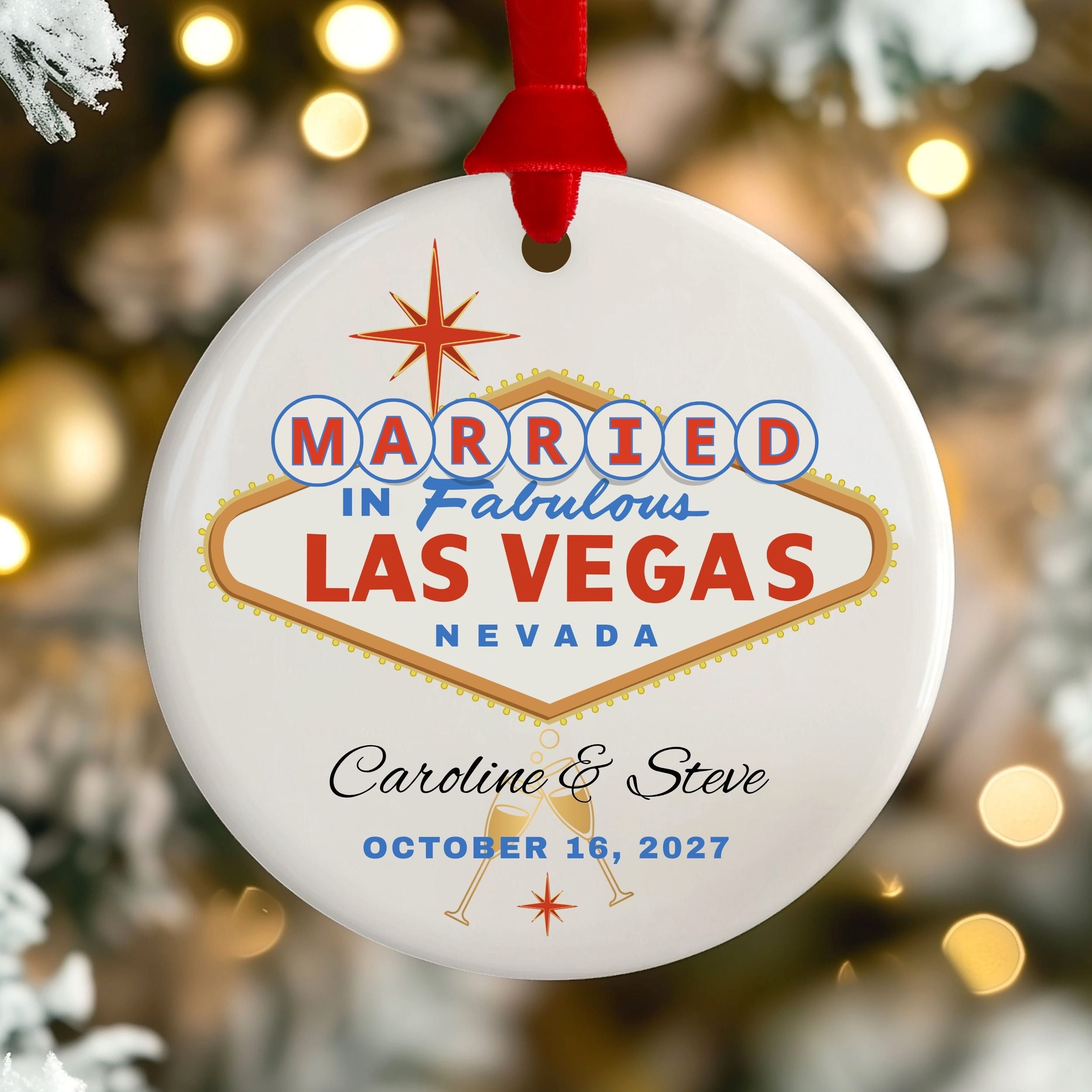 Las Vegas Married Ornament, Personalized Wedding Gift
