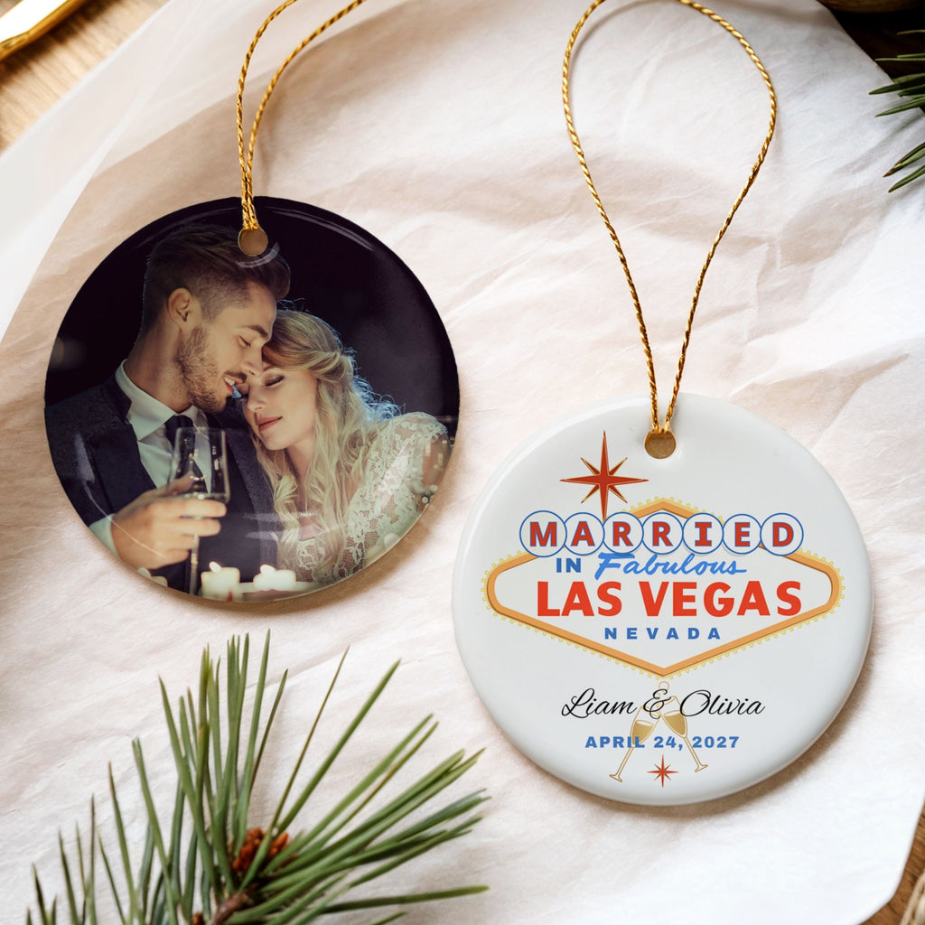 Las Vegas Married Ornament, Personalized Wedding Gift