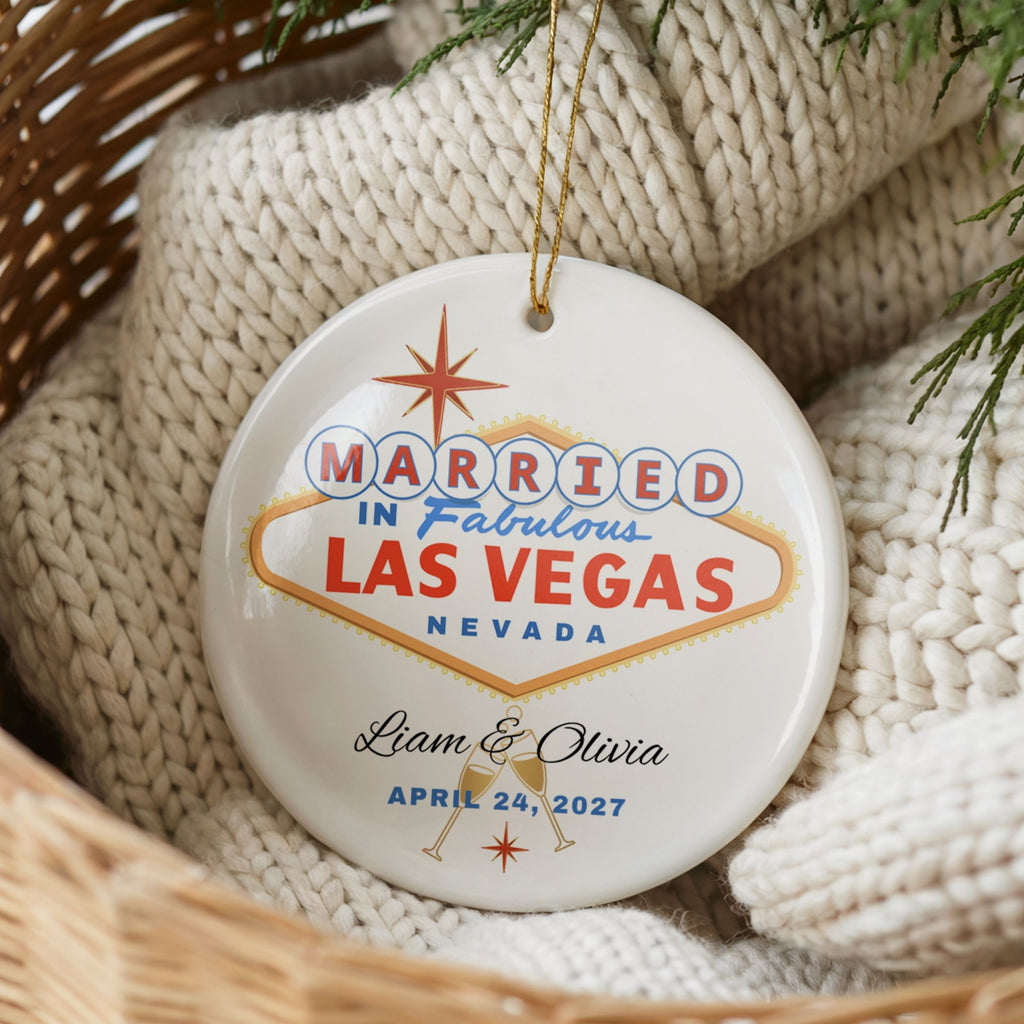 Las Vegas Married Ornament, Personalized Wedding Gift