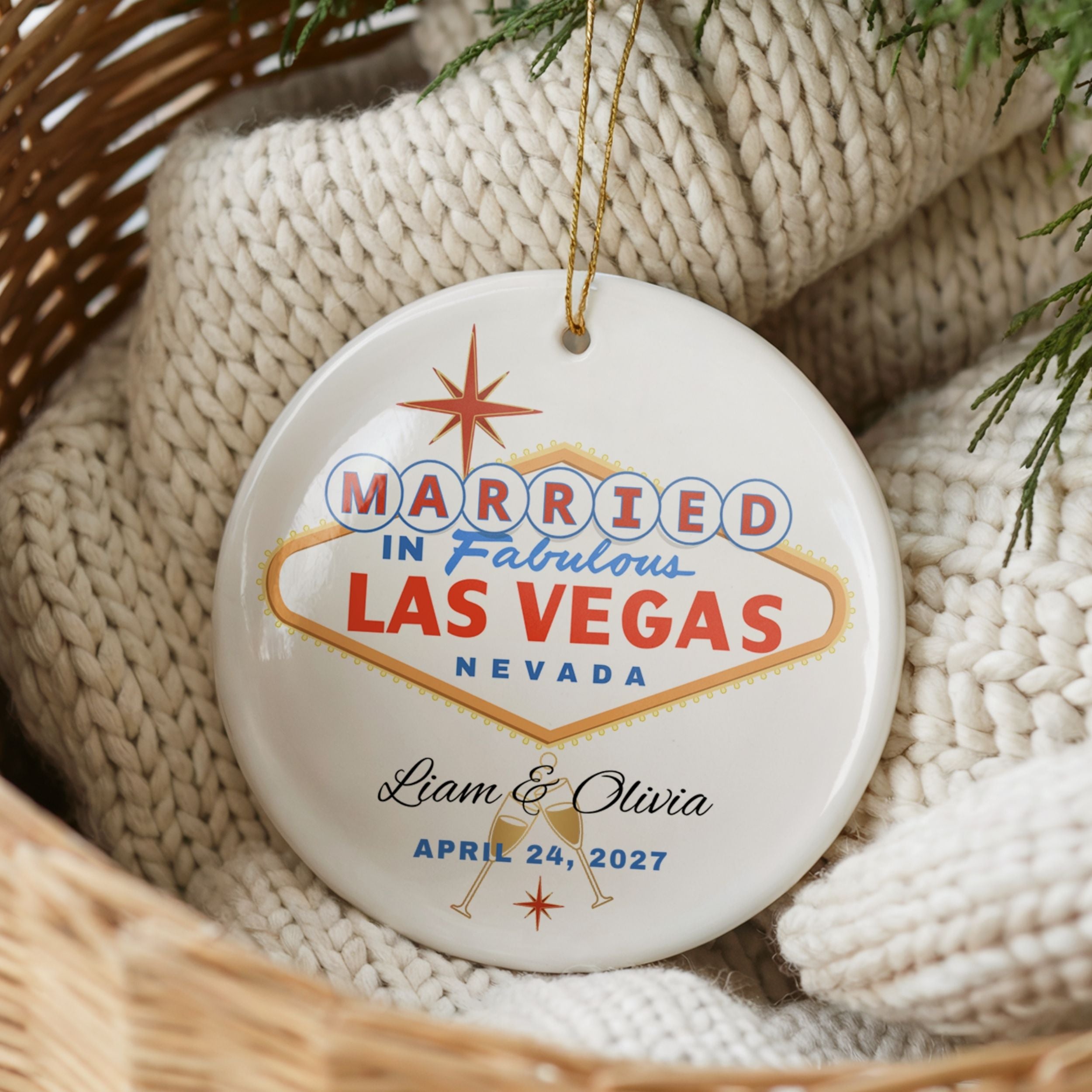 Las Vegas Married Ornament, Personalized Wedding Gift