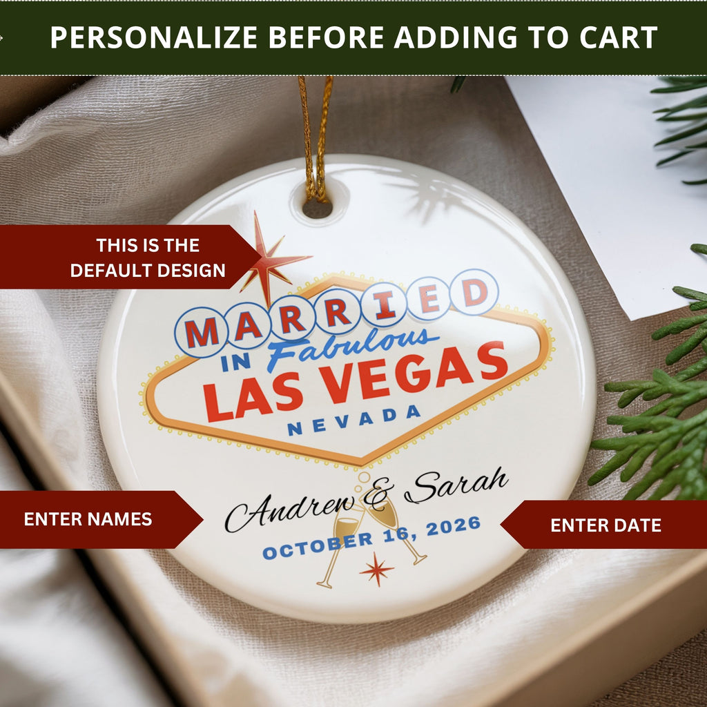 Las Vegas Married Ornament, Personalized Wedding Gift