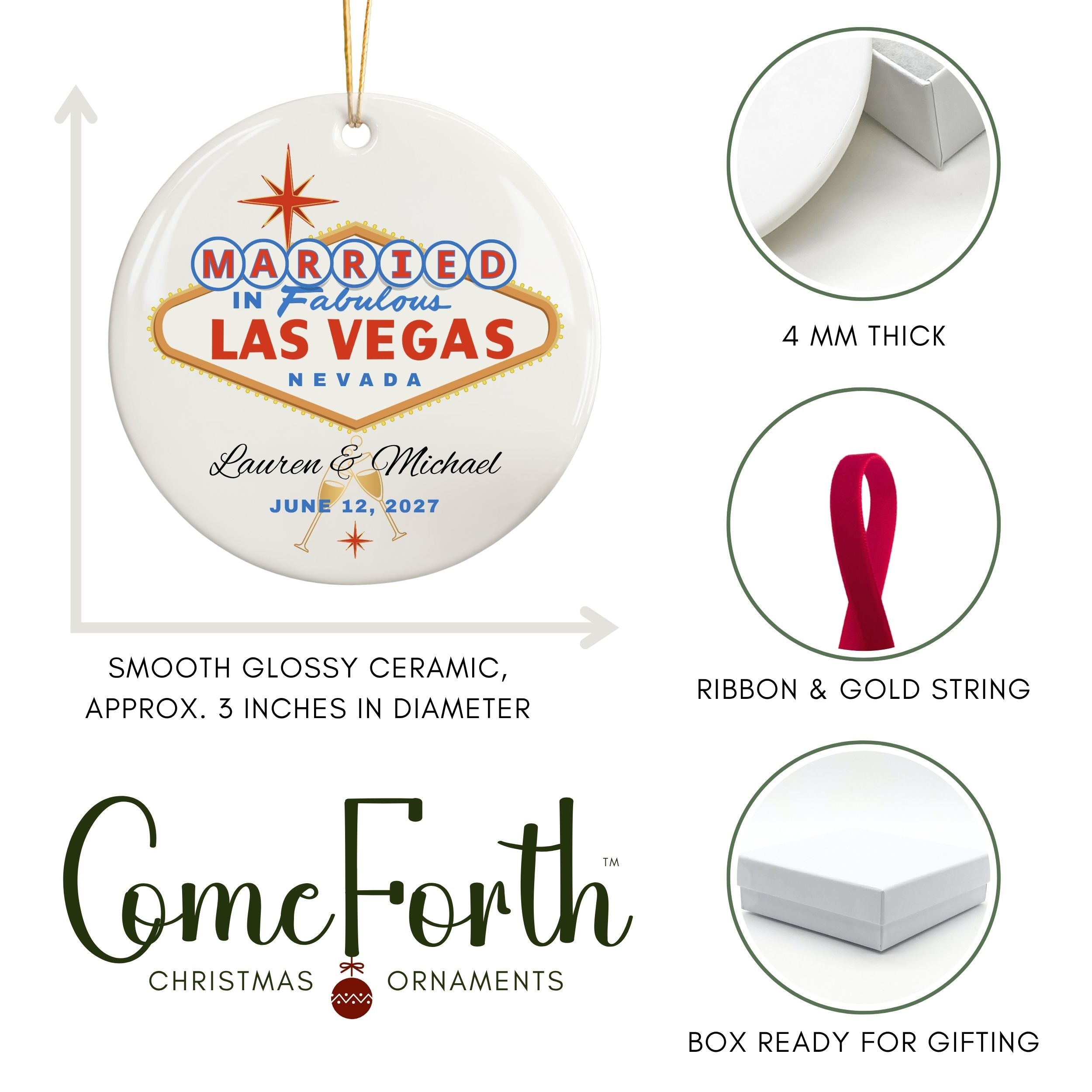 Las Vegas Married Ornament, Personalized Wedding Gift