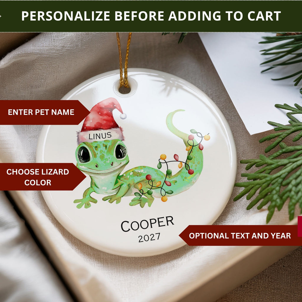 Personalized Gecko Ornament, Pet Lizard Bearded Dragon Christmas Keepsake