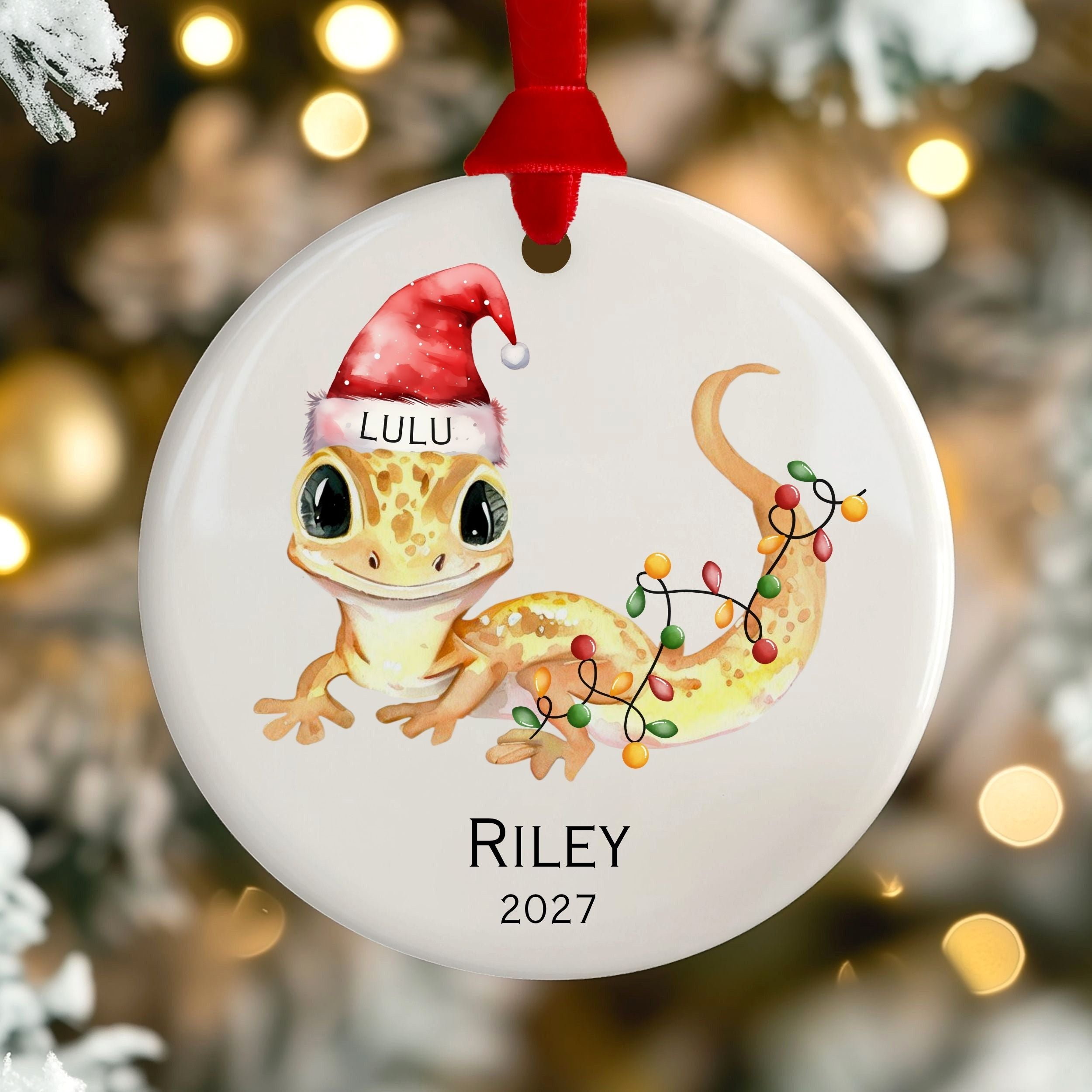 Personalized Gecko Ornament, Pet Lizard Bearded Dragon Christmas Keepsake