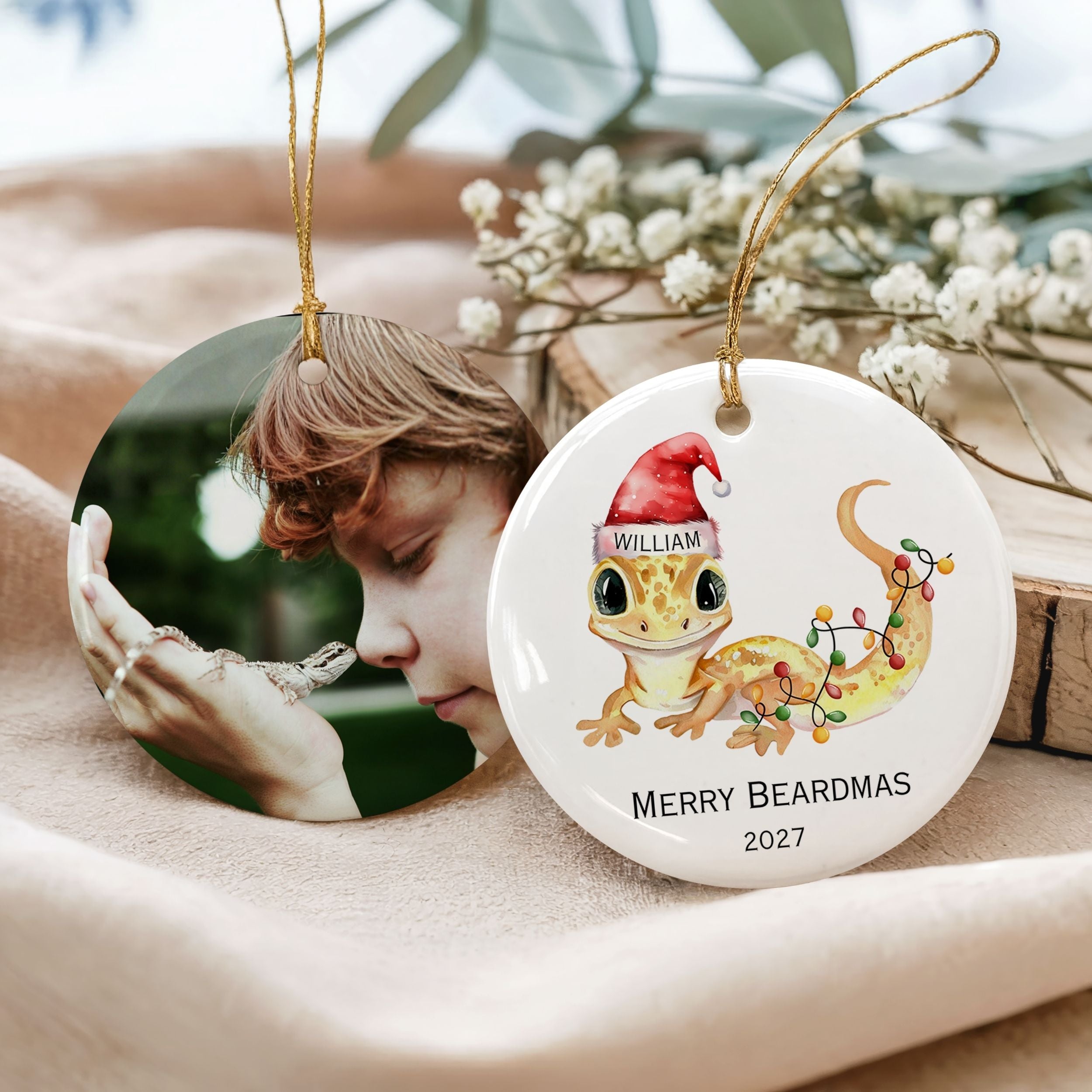 Personalized Gecko Ornament, Pet Lizard Bearded Dragon Christmas Keepsake