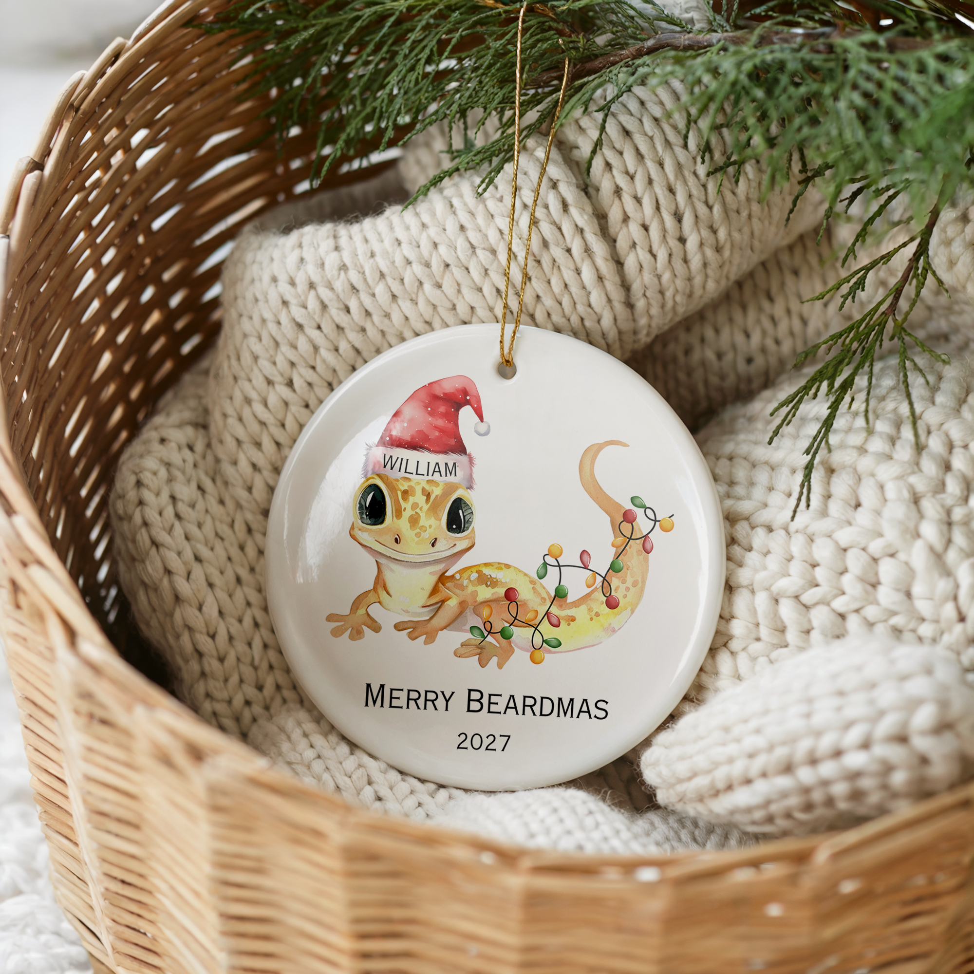 Personalized Gecko Ornament, Pet Lizard Bearded Dragon Christmas Keepsake