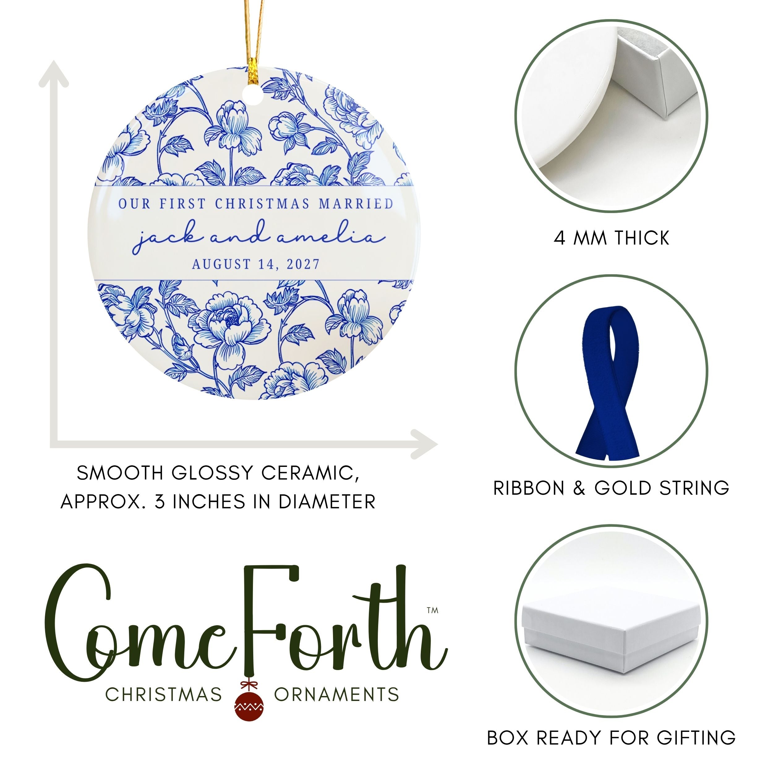Chinoiserie Married Ornament, Our First Christmas Personalized Gift