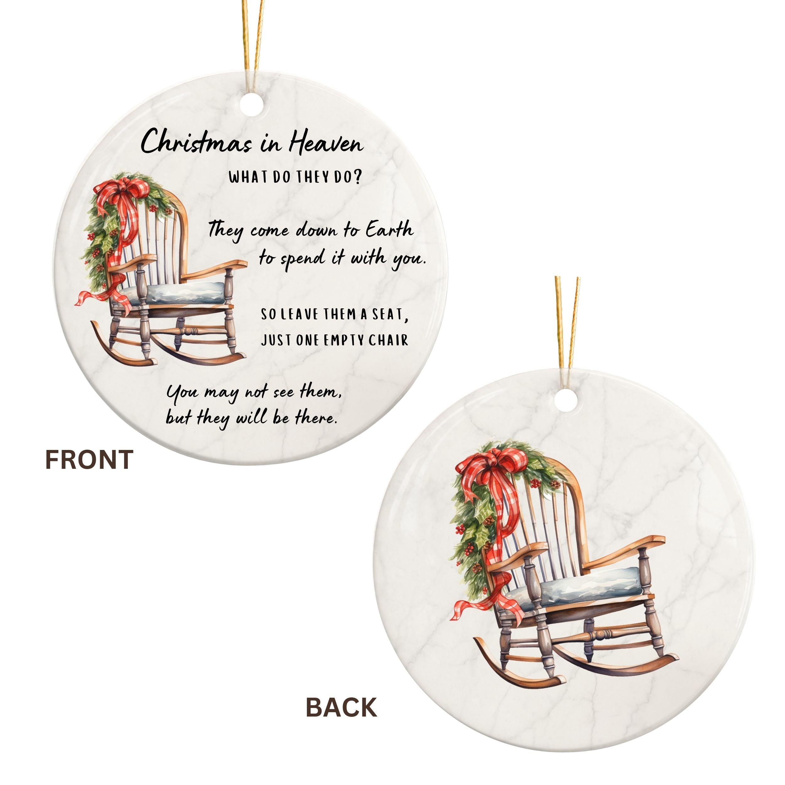 Memorial Christmas Chair Ornament, Bulk Sympathy Gifts, Wholesale Case of 4