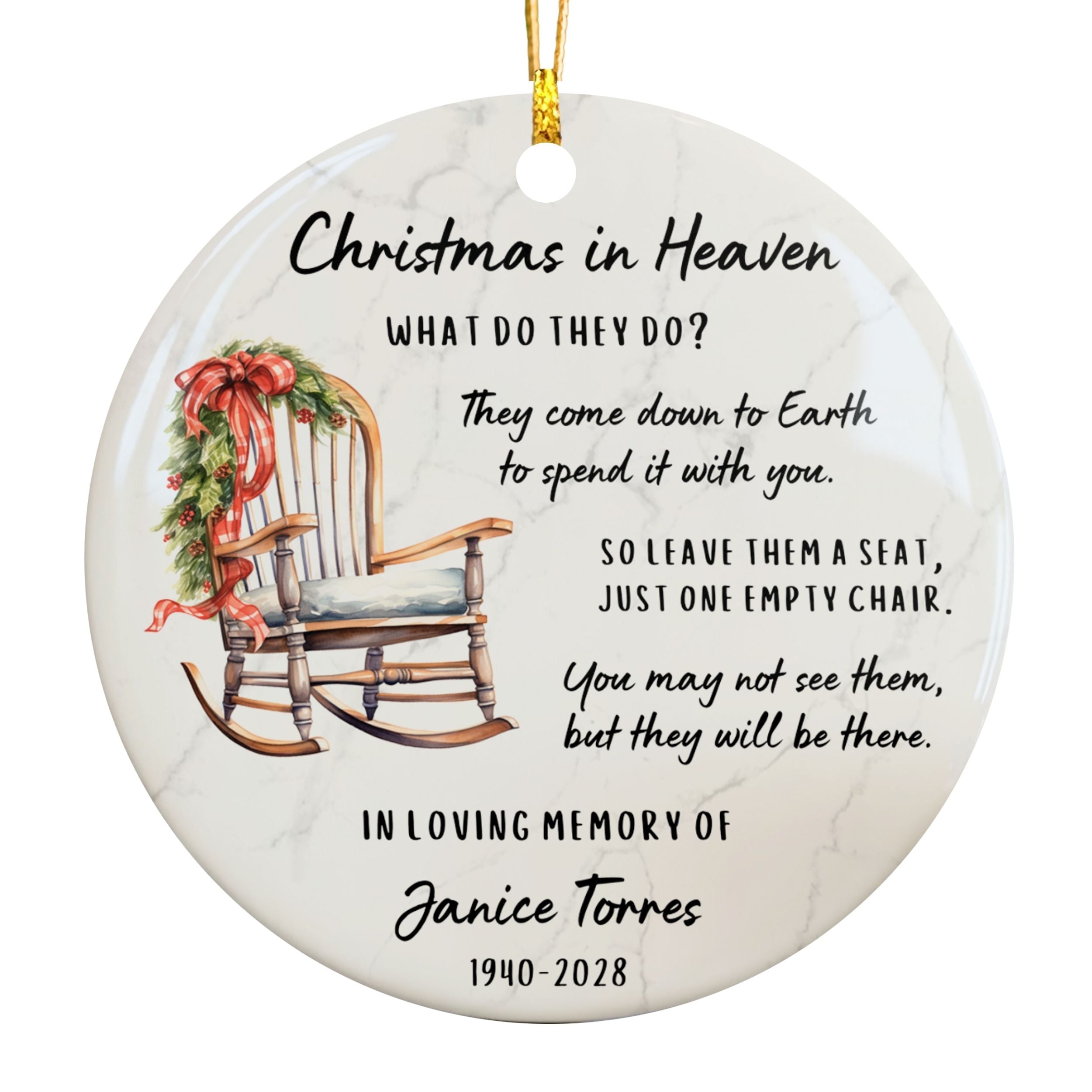 Christmas in Heaven Memorial Ornament, Custom Photo Sympathy Gift