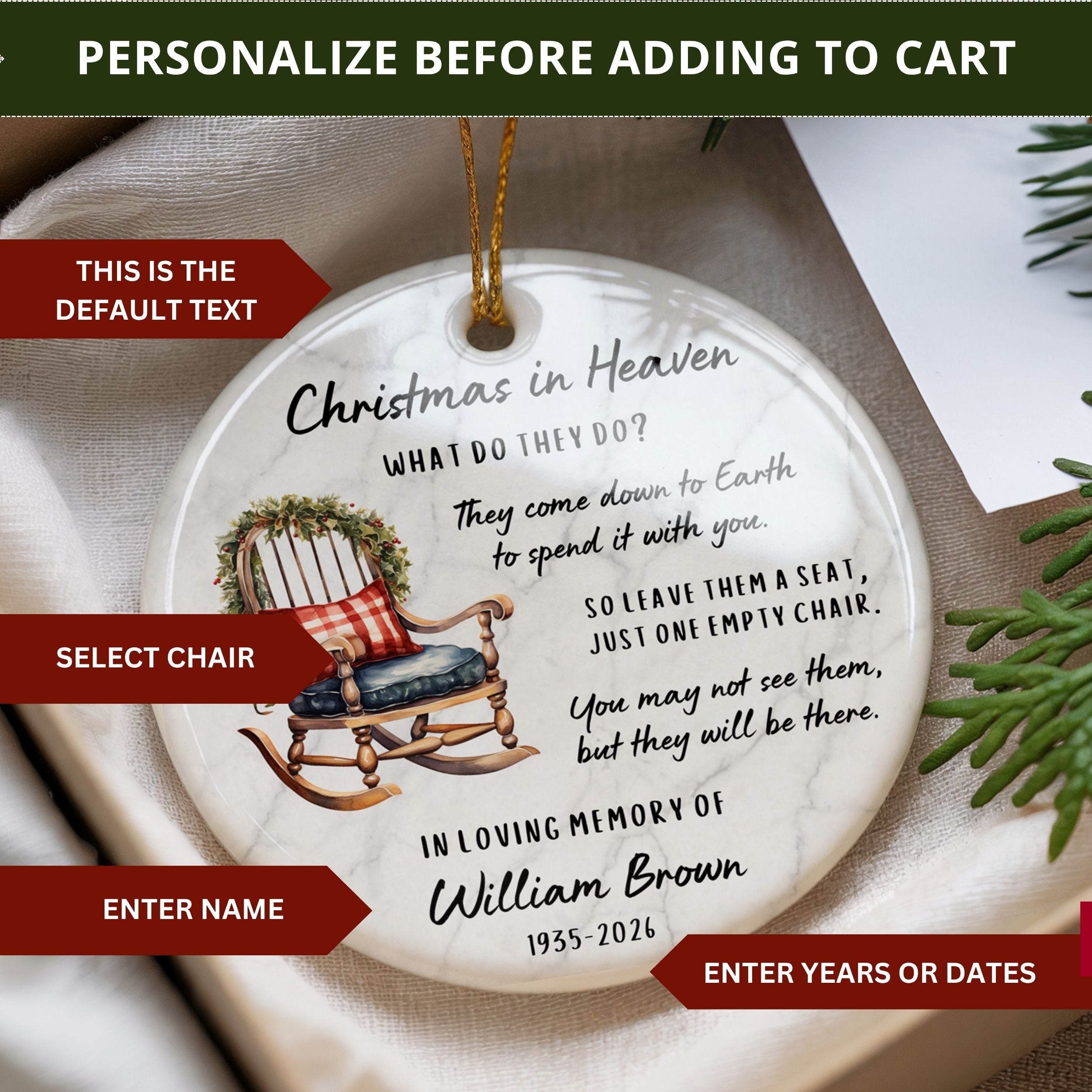 Christmas in Heaven Memorial Ornament, Custom Photo Sympathy Gift