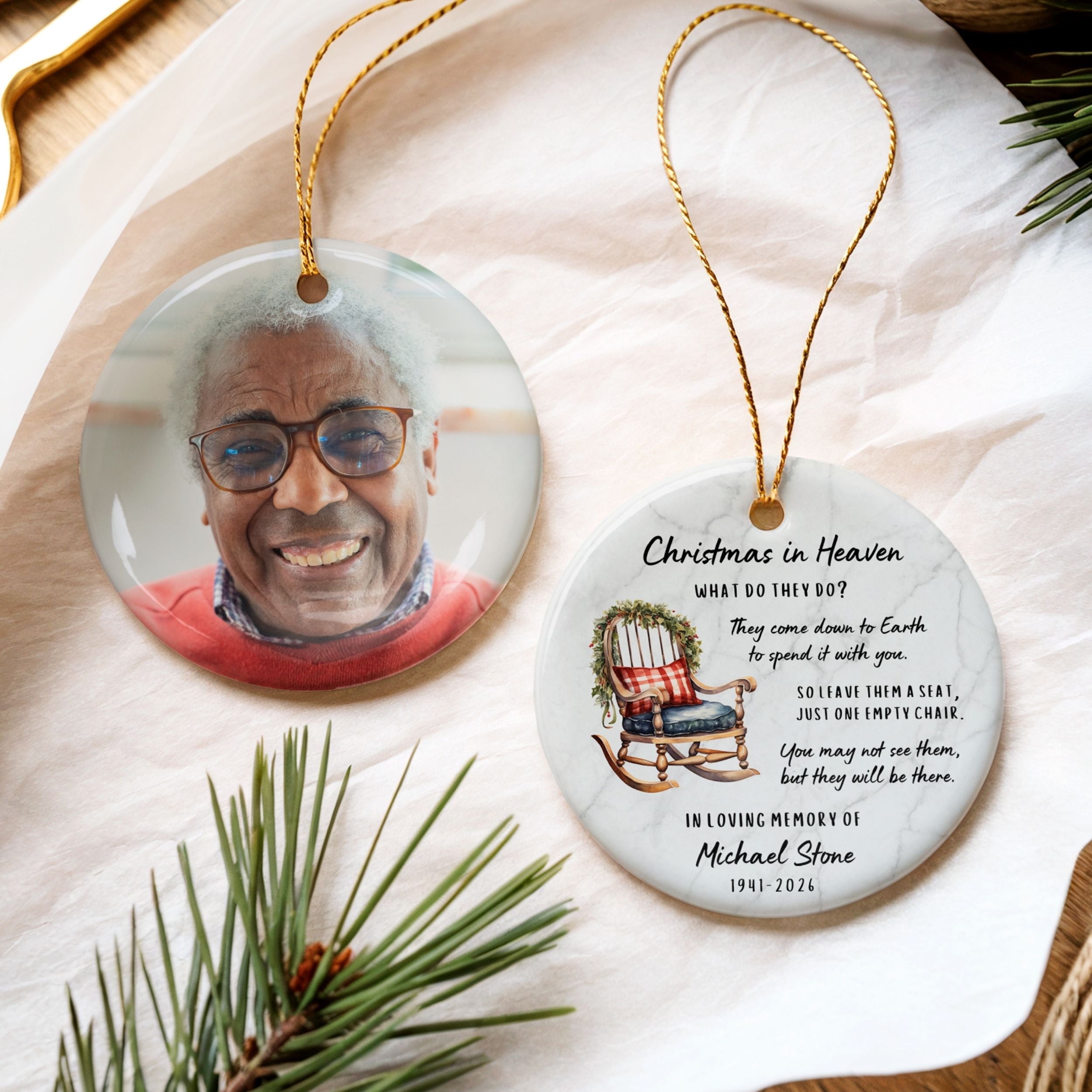 Christmas in Heaven Memorial Ornament, Custom Photo Sympathy Gift