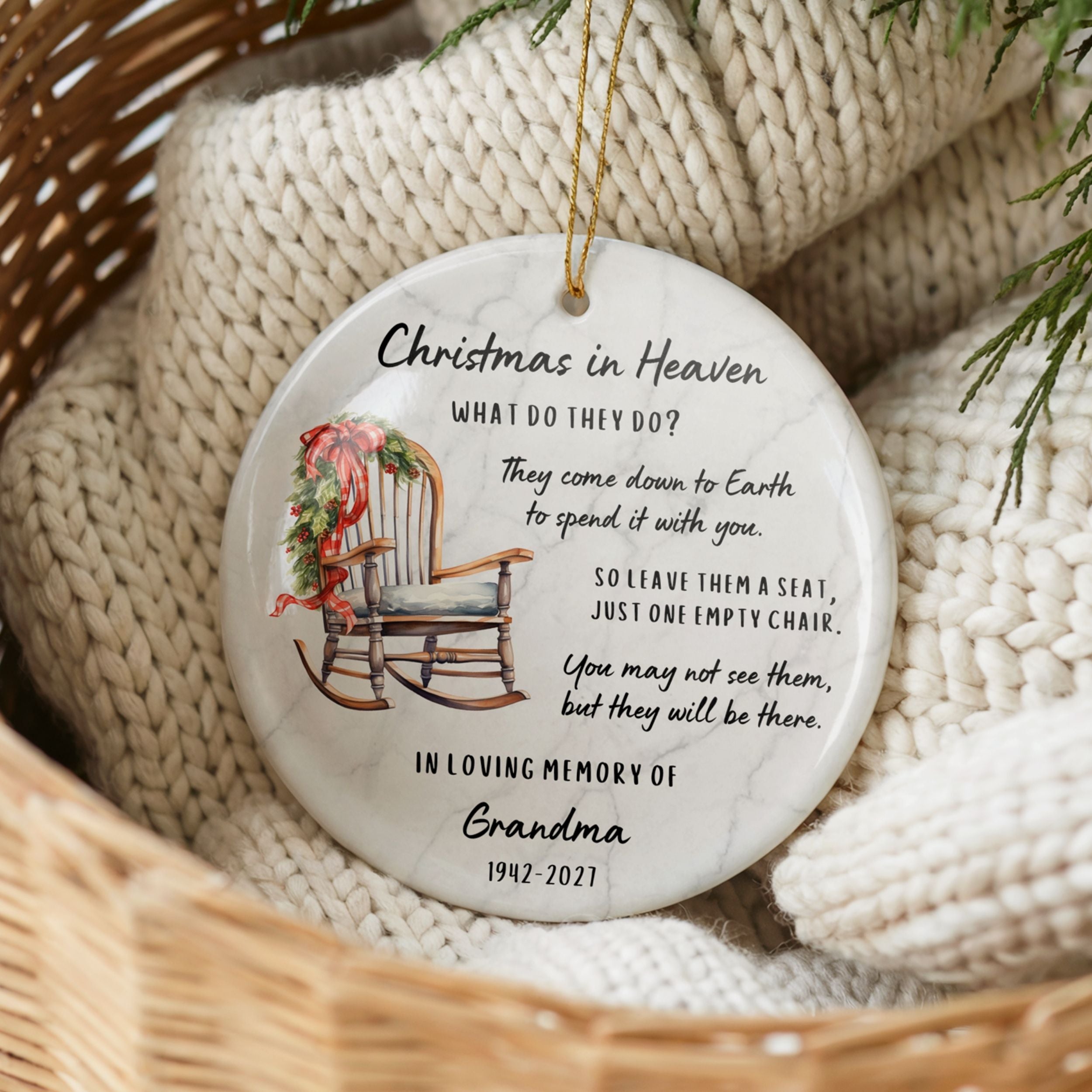 Christmas in Heaven Memorial Ornament, Custom Photo Sympathy Gift