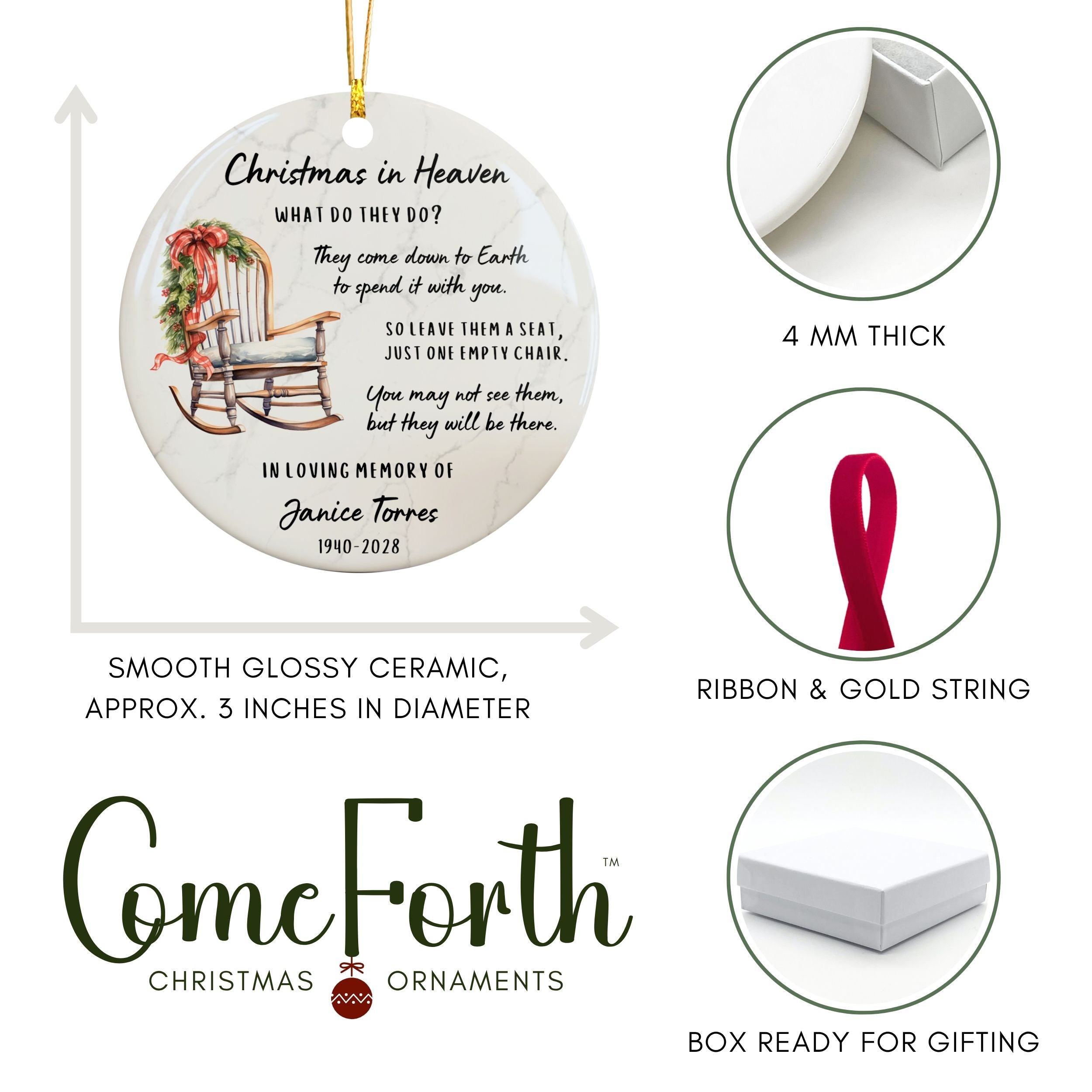 Christmas in Heaven Memorial Ornament, Custom Photo Sympathy Gift