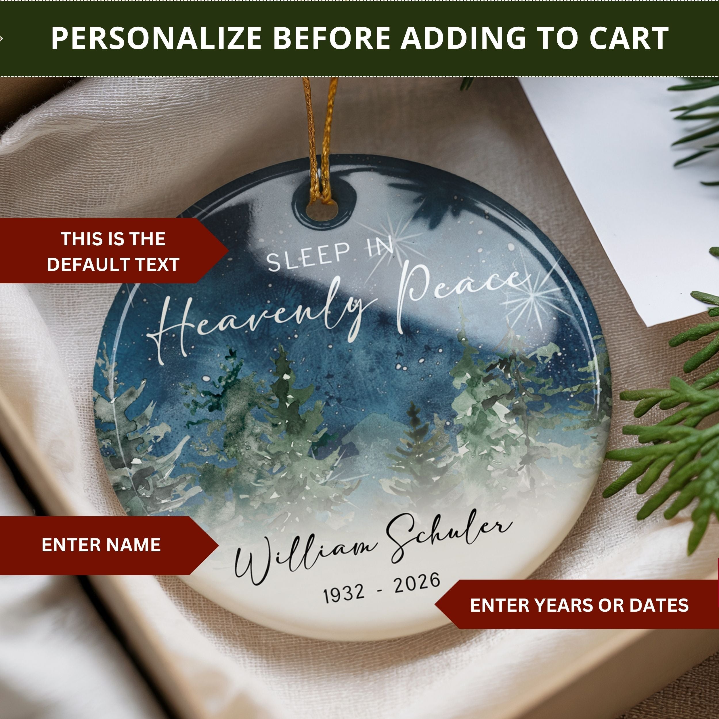 Memorial Christmas Ornament, Sleep in Heavenly Peace Sympathy Gift