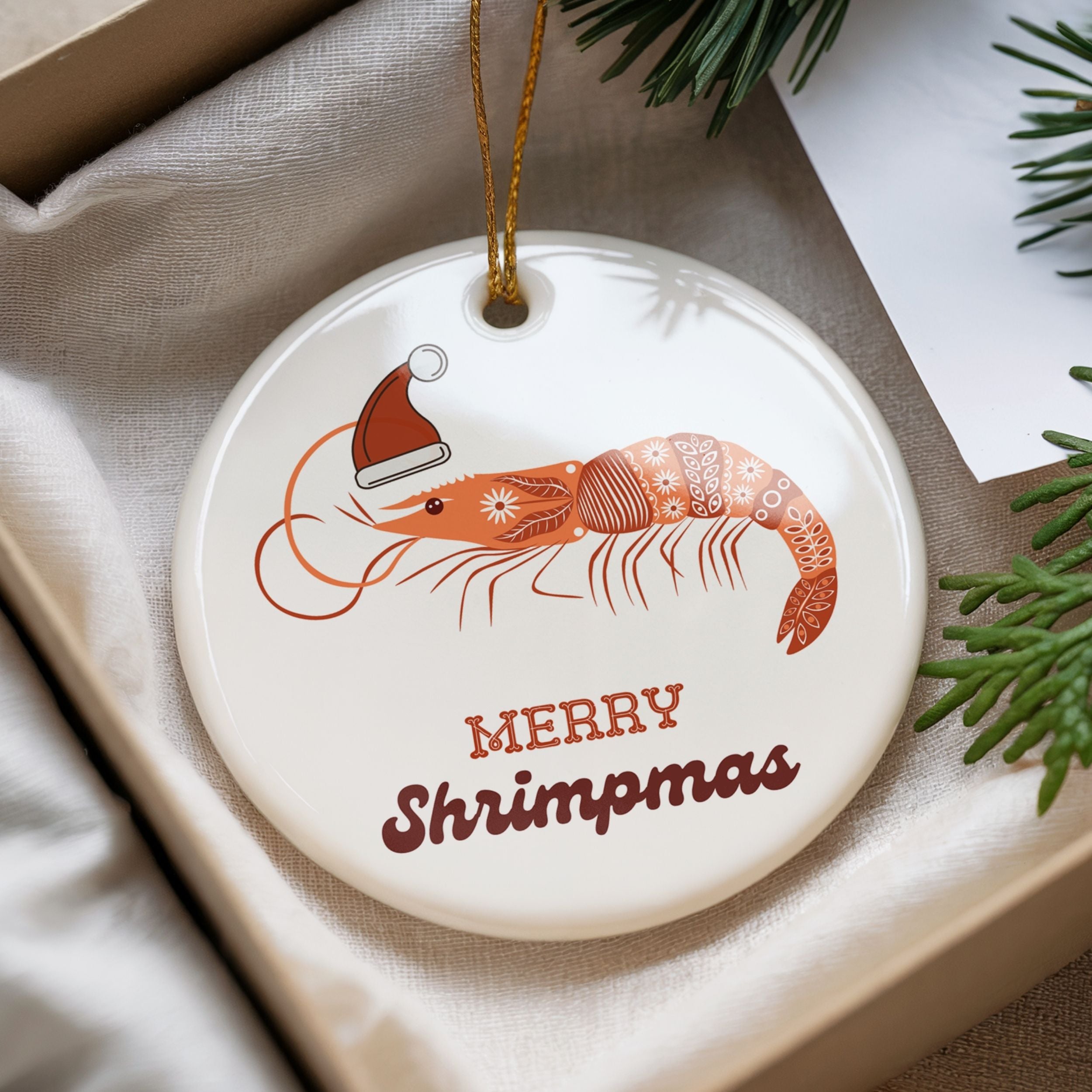 Merry Shrimpmas Christmas Ornament, Funny Coastal Souvenir Gifts, Wholesale Case of 4