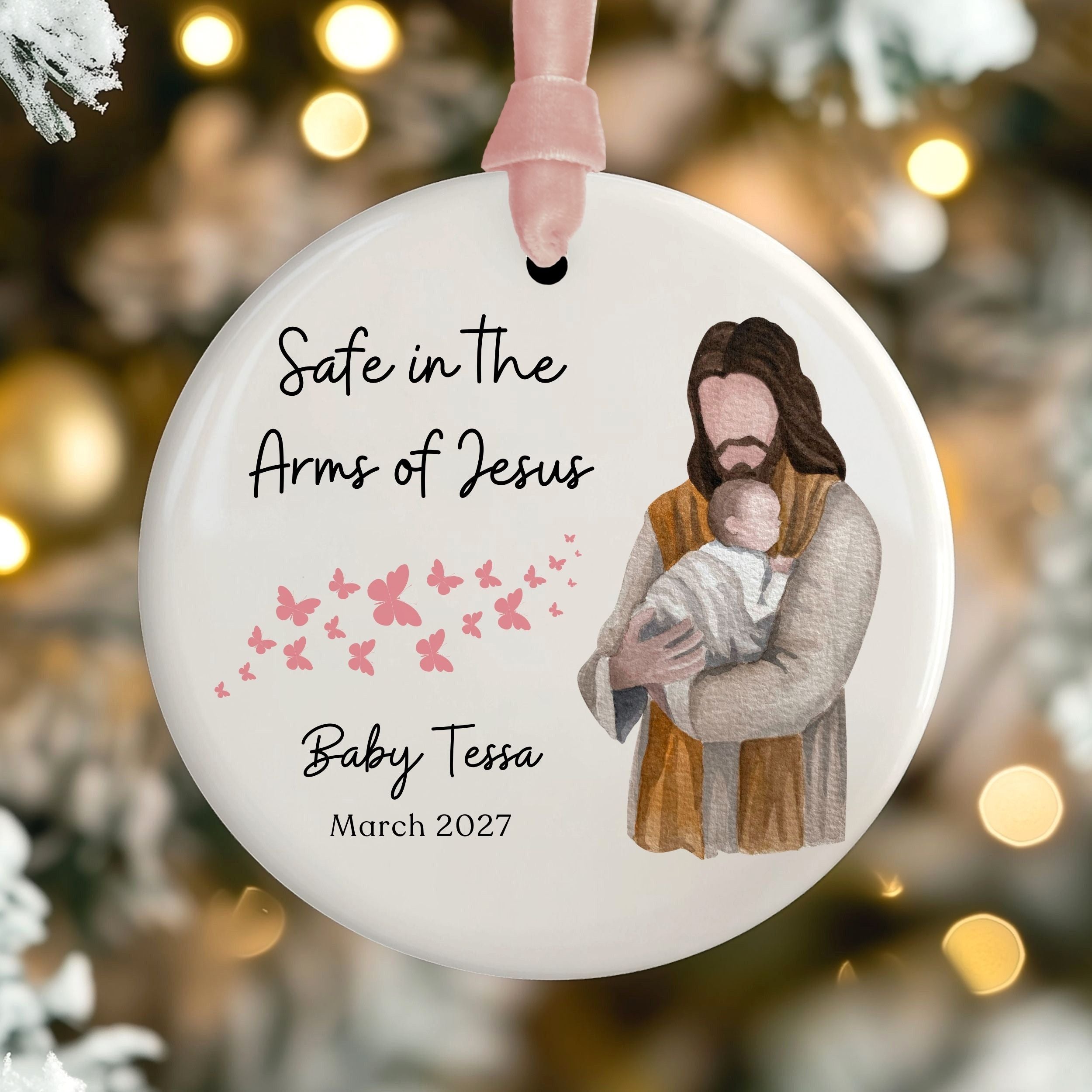 Miscarriage Ornament, Safe in the Arms of Jesus Pregnancy Loss Gift