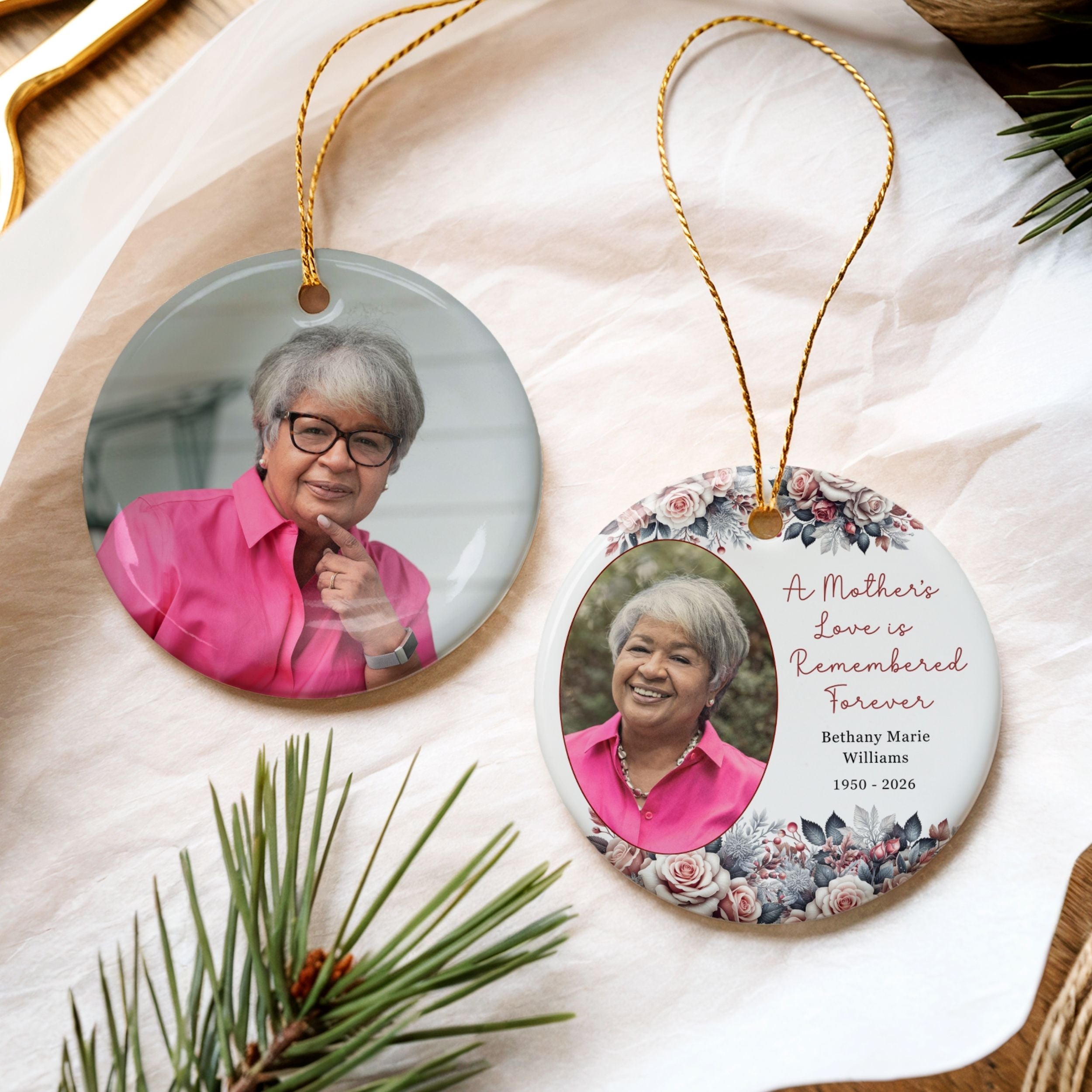 Mom Memorial Photo Ornament, Personalized Sympathy Gift