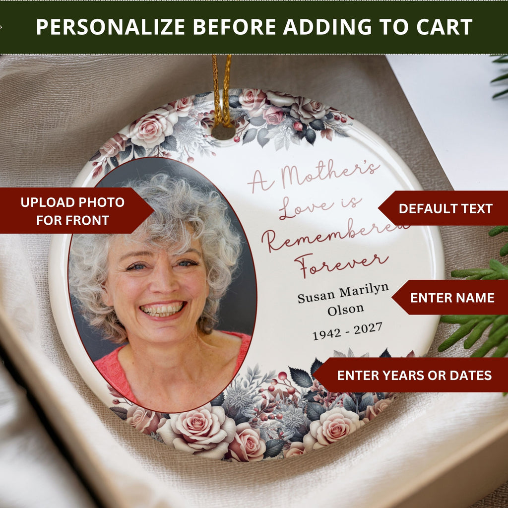 Mom Memorial Photo Ornament, Personalized Sympathy Gift