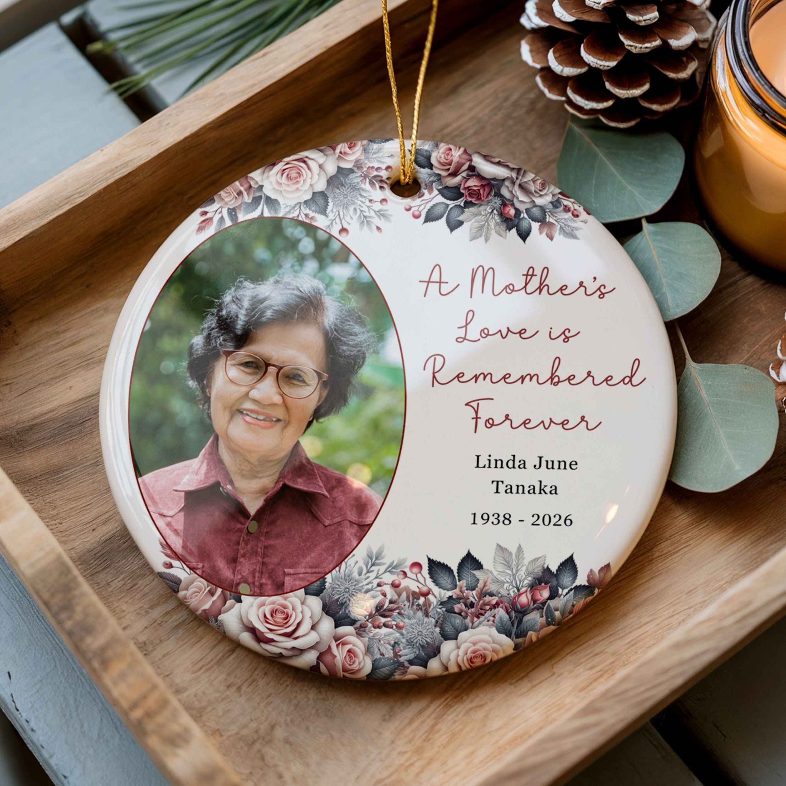 Mom Memorial Photo Ornament, Personalized Sympathy Gift