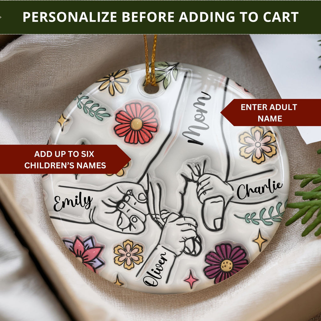 Mom Ornament, Personalized Holding Hands Mother's Day Keepsake