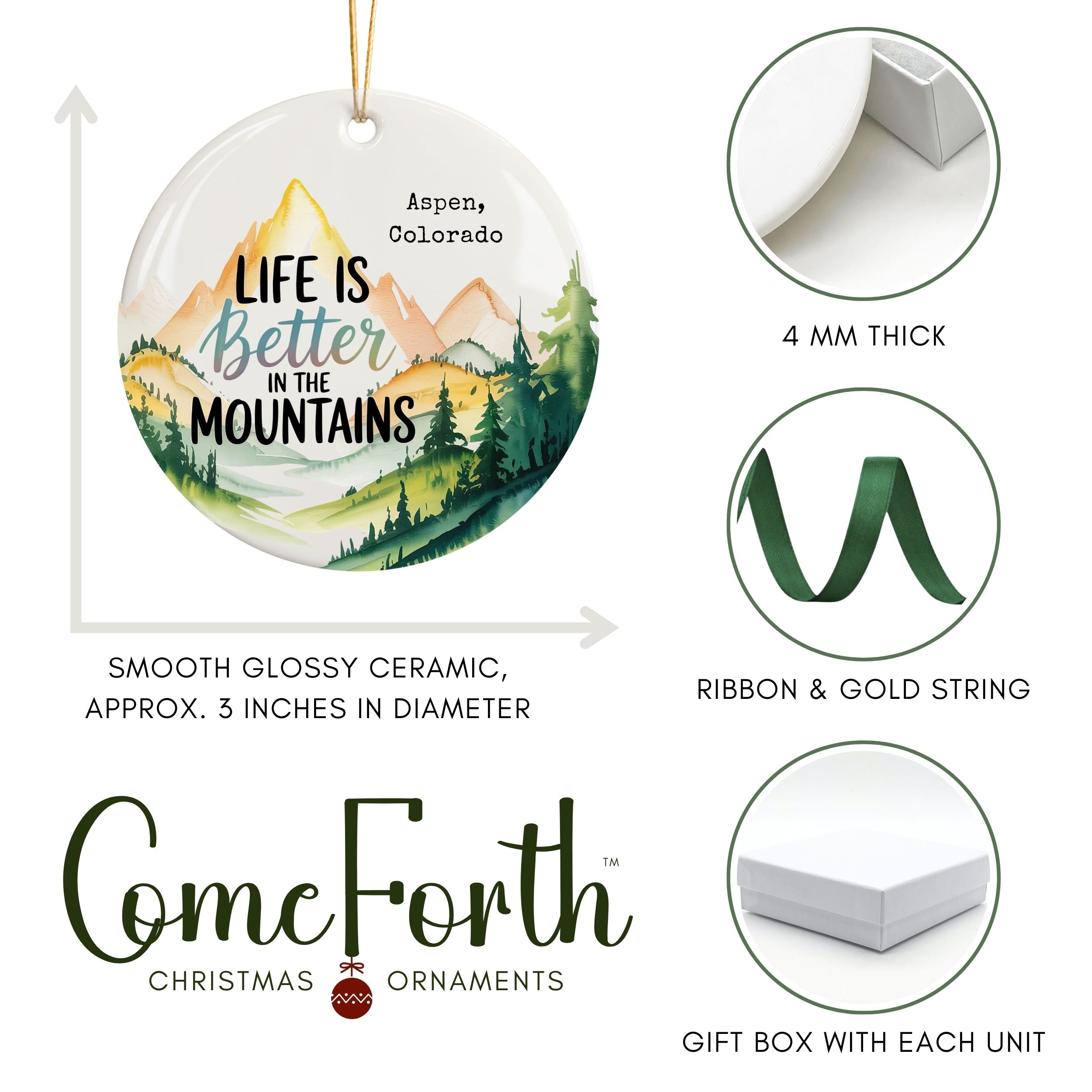 Mountain Christmas Ornament, Life is Better in the Mountains Resort Gift, Wholesale Case of 4