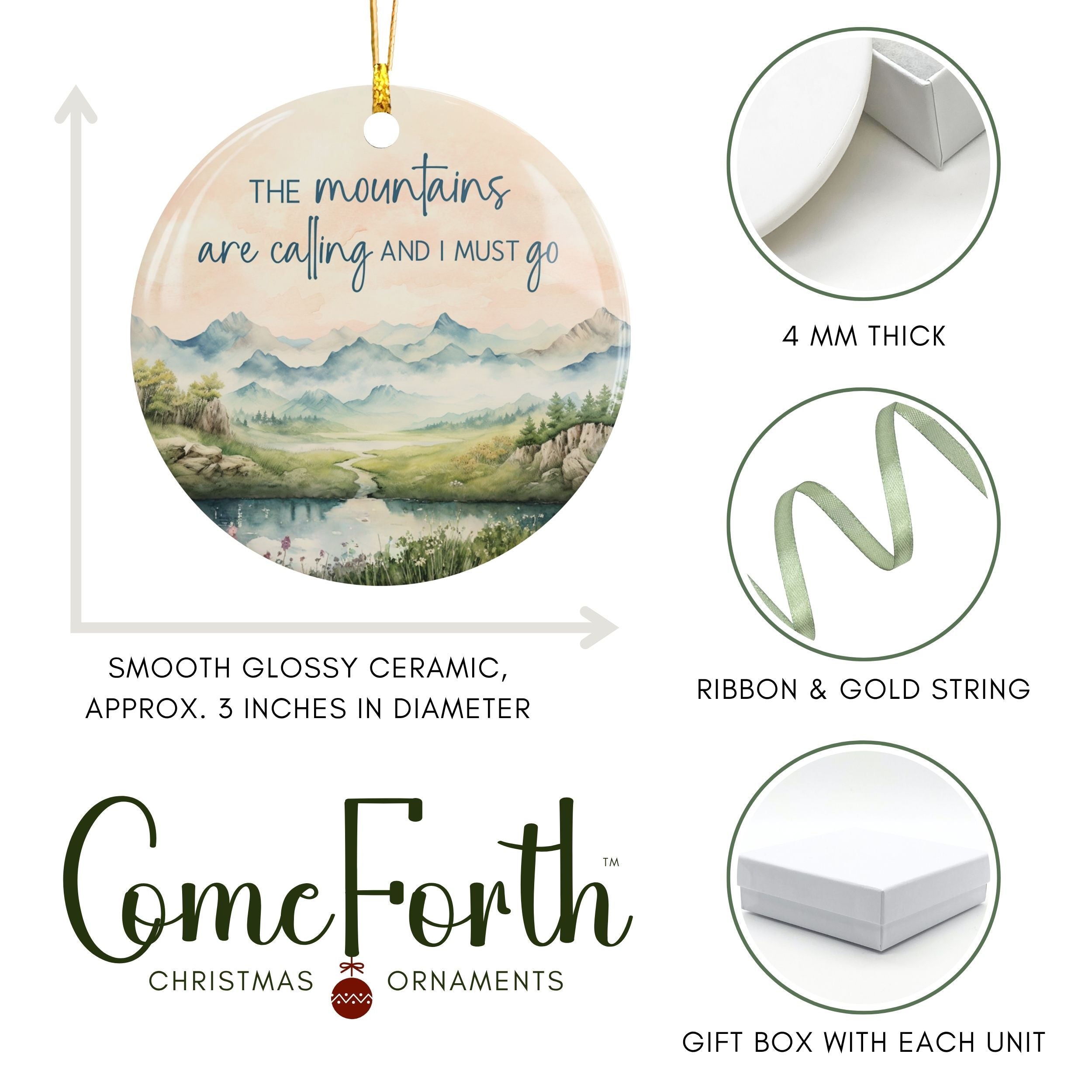 Mountains are Calling Ornament, Hiking Christmas Gifts, Wholesale Case of 4