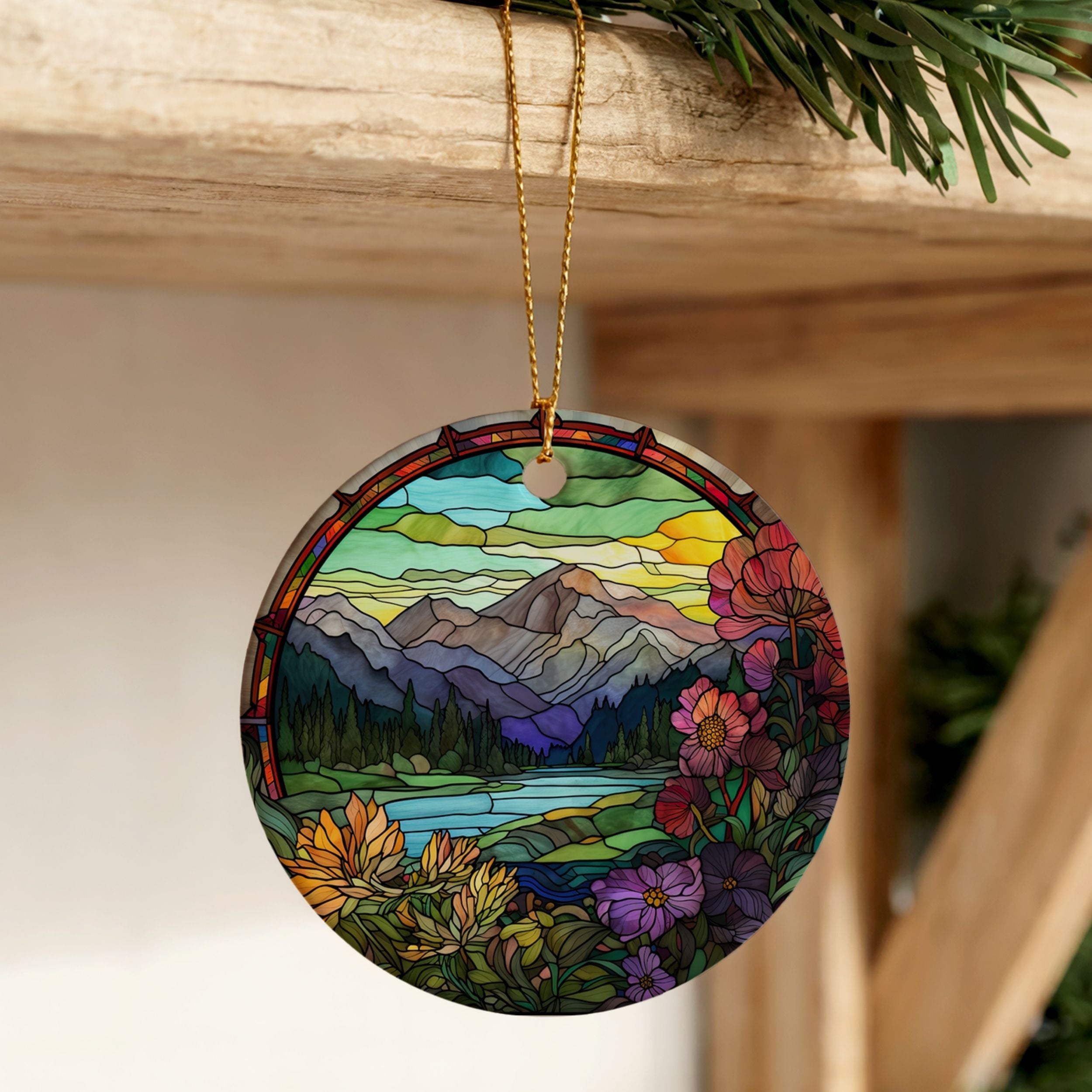 Rocky Mountain Christmas Ornament, Faux Stained Glass Ski Resort Gift, Wholesale Case of 4