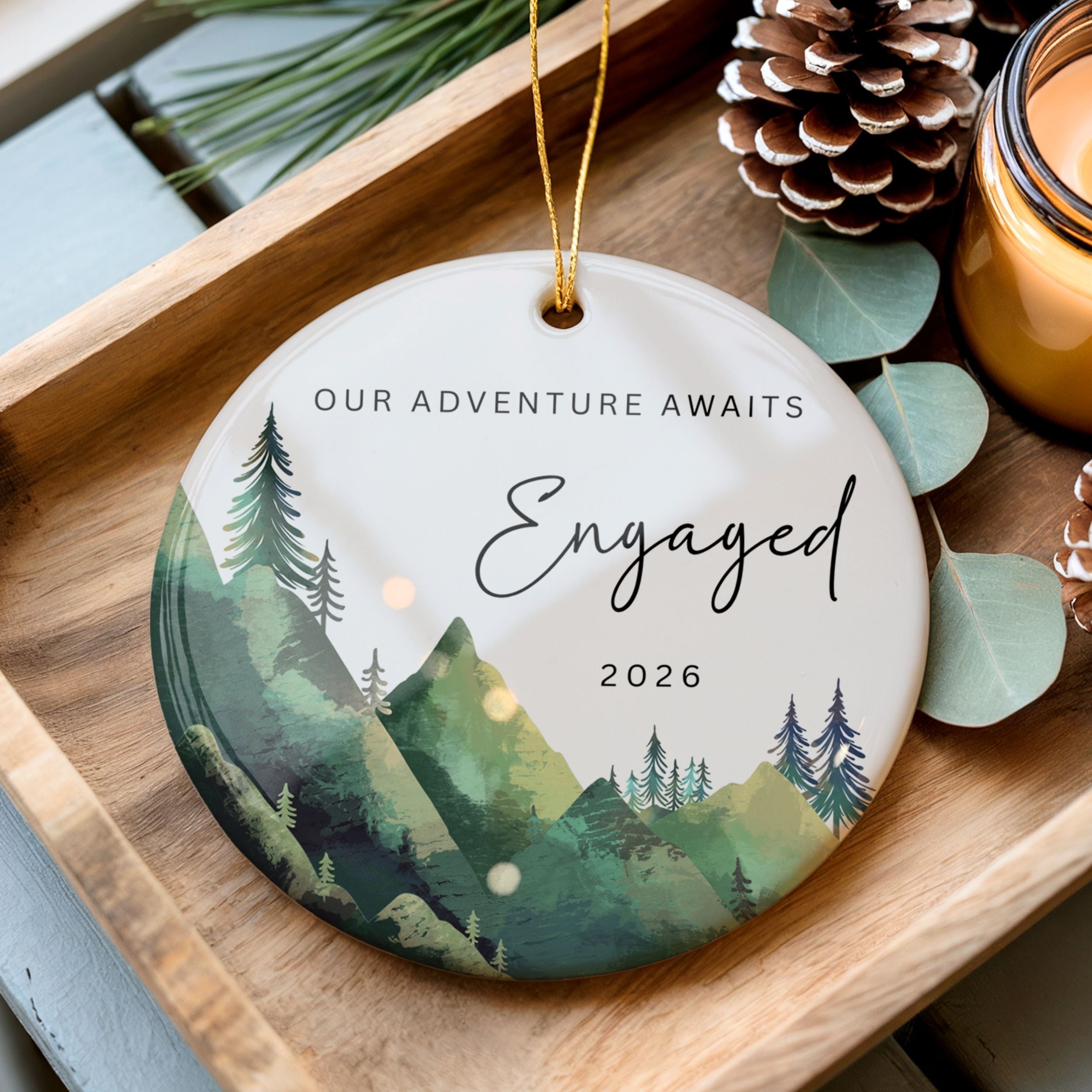 Engaged Ornament 2026, Mountain Hiking Engagement Gifts, Wholesale Case of 4